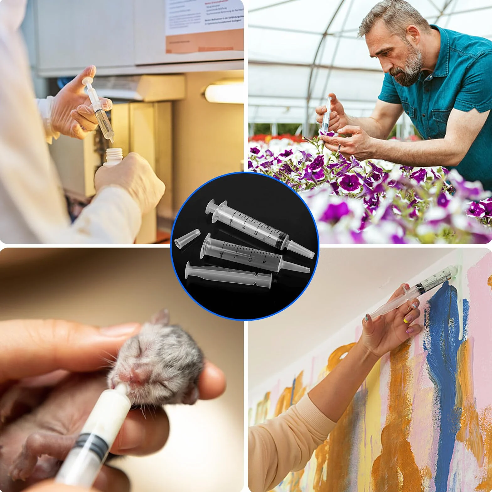 18 sztuk strzykawek 20 ml z pokrywką, strzykawki z tworzywa sztucznego bez igły, sterylne strzykawki, pojedynczo zapakowane strzykawki do laboratorium, karmienia zwierząt, nawadniania roślin