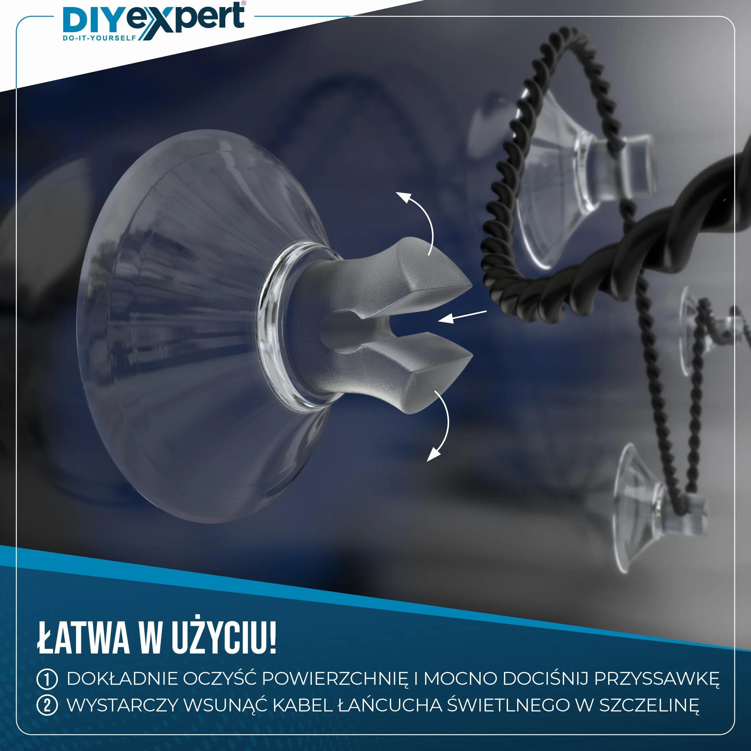 DIY expert 100 x przyssawka do łańcuchów świetlnych, Ø 20 mm, przyssawka, haczyk z przyssawką, ssawka szczelinowa, wyprodukowano w Niemczech