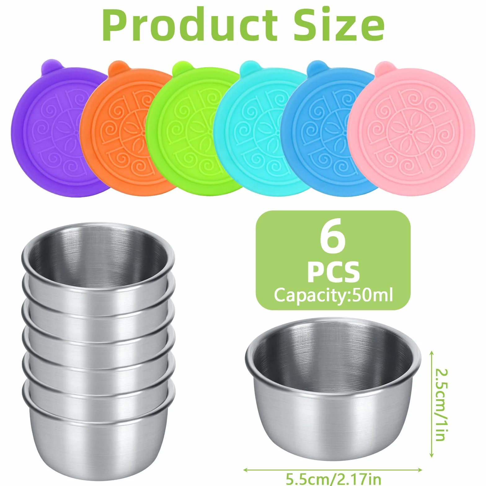 Zestaw 6 pojemników na dressing do sałatek z pokrywką, słoiki do sałatek ze stali nierdzewnej, 50 ml mini pojemniki na dip, szczelne pudełka na przekąski, mini puszki z pokrywką
