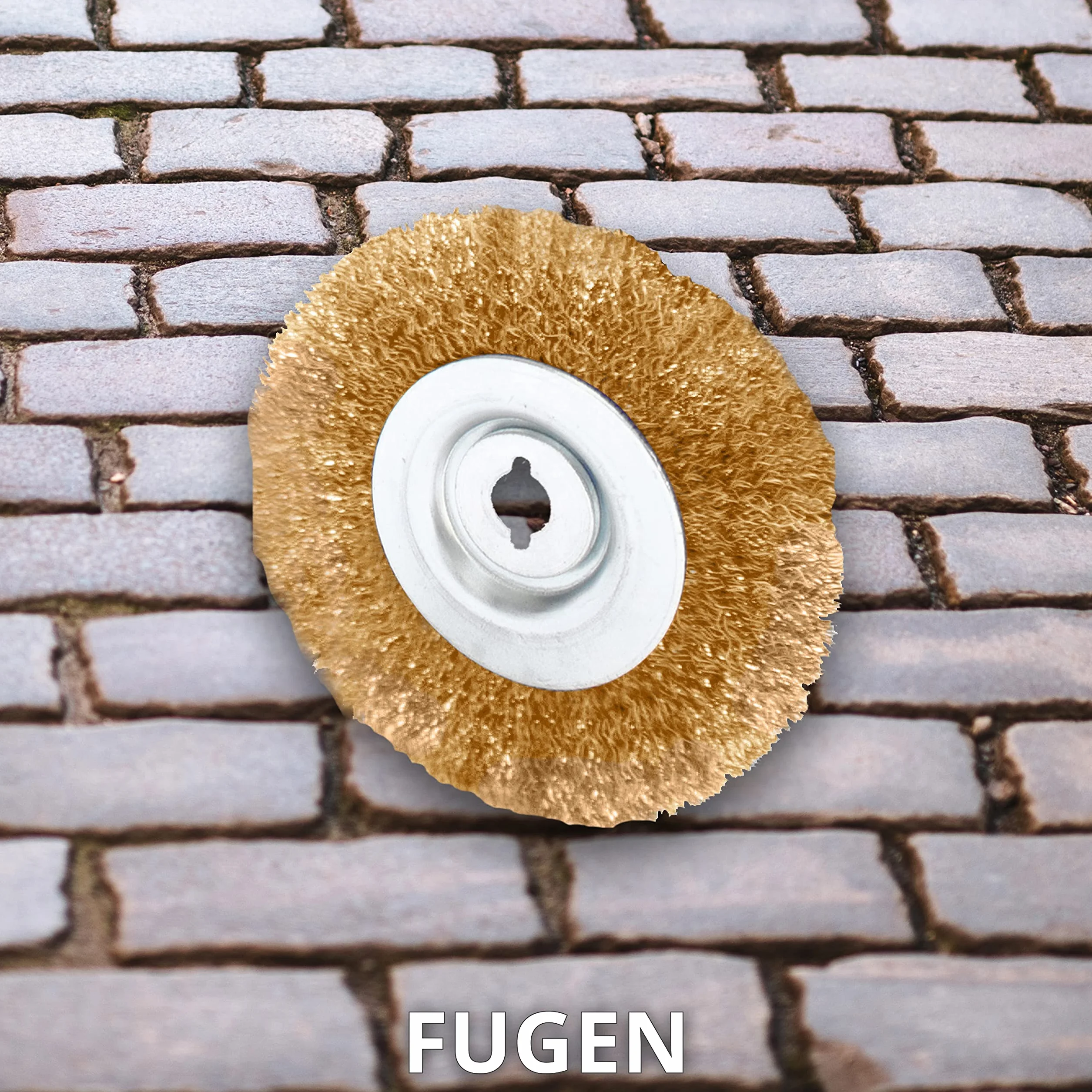 Güde 94427 Szczotka do fug z metalu do GUB 500 (akcesoria do uniwersalnej szczotki GUB 500, ze stali, do powierzchni kamiennych/betonowych), żółta, 10 cm