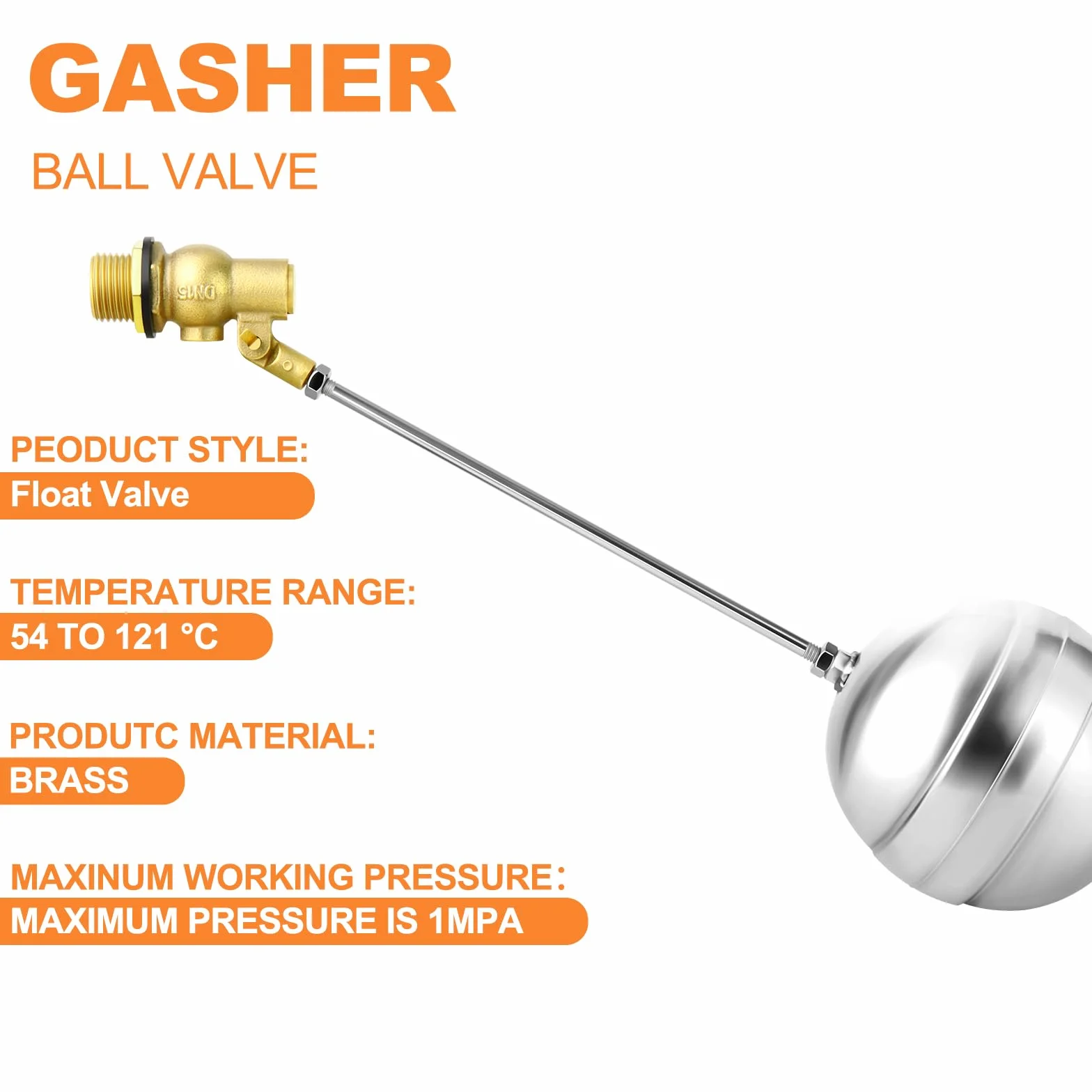 GASHER 2 sztuki 1/2" BSP 304 zawór kulowy pływakowy, DN15, regulowany zawór kulowy do zbiornika na wodę do zbiornika na piętrze, basenu, kontrola poziomu wody