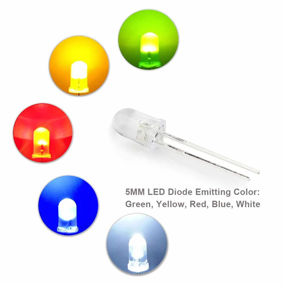 Zestaw 5 mm diod LED i rezystorów do projektów Arduino, rezystory 600 szt. od 10 omów do 1 MOhm z 30 wartościami + 200 szt. 5 mm diody LED 5 kolorów