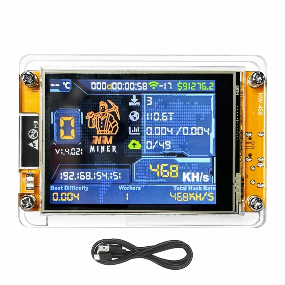 NMMiner V2 468KH/S Hashrate BTC Solo Lottery Miner ESP32 2.8 Smart Display Bitcoin Crypto Lottery Miner Miner