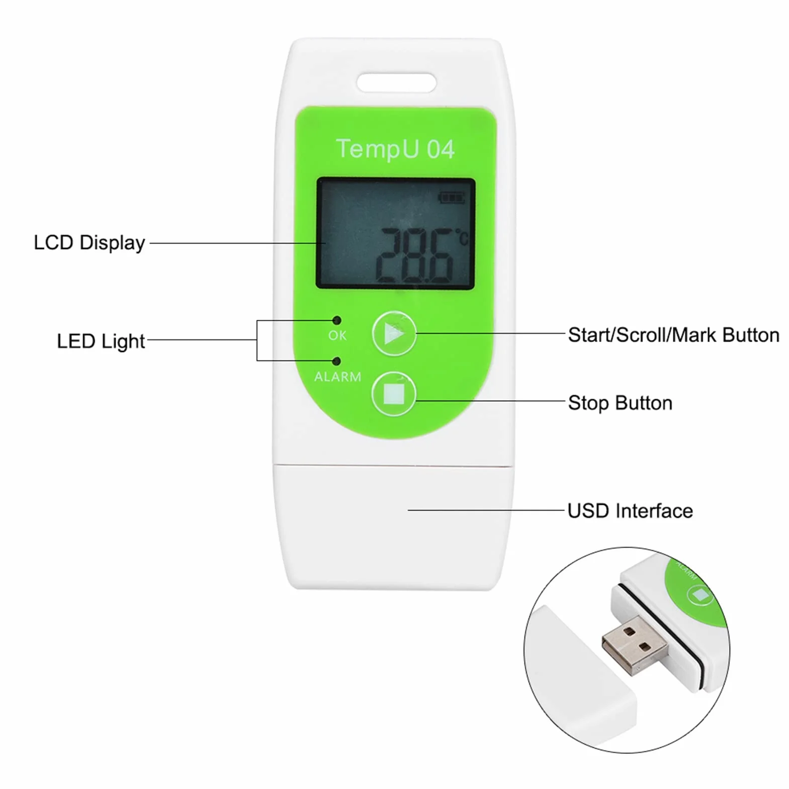 Cyfrowy Rejestrator Temperatury USB 32000 Punktów z Raportami PDF i CSV Wyświetlacz LCD