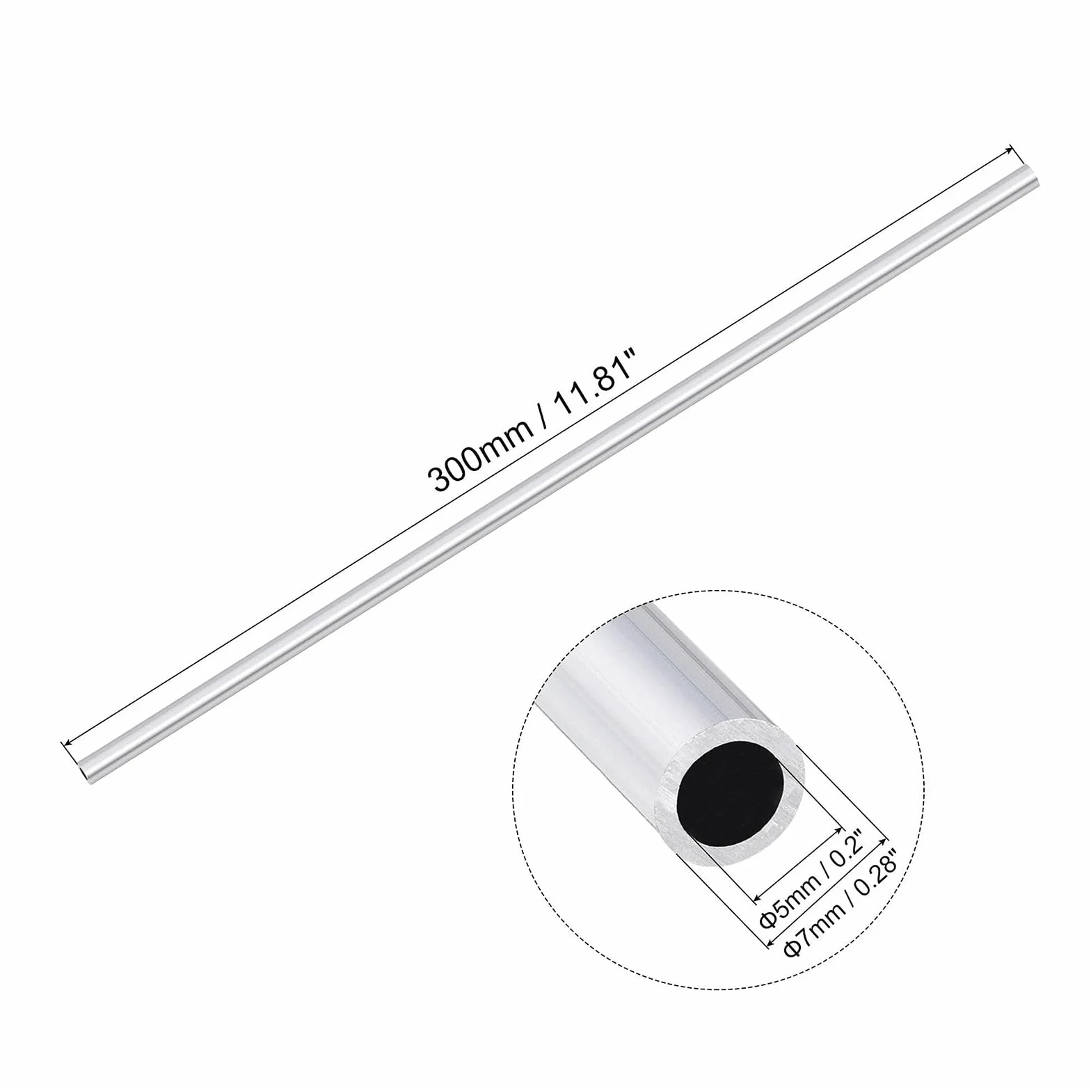 TA-VIGOR 3 szt. 6063 aluminiowa okrągła rura, 7 mm średnica zewnętrzna 5 mm średnica 300 mm długość metalowa bezszwowa prosta rura aluminiowa rura do wyposażenia domu, maszyn, rękodzieła DIY