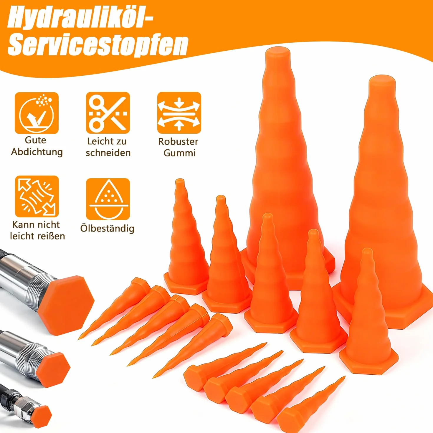 Korki hydrauliczne do węża hydraulicznego, 3 rozmiary, 17 szt., gumowe zatyczki stożkowe, hydrauliczne, uniwersalne, zatyczki gumowe, korki hydrauliczne do rurociągów, rur olejowych, przewodów