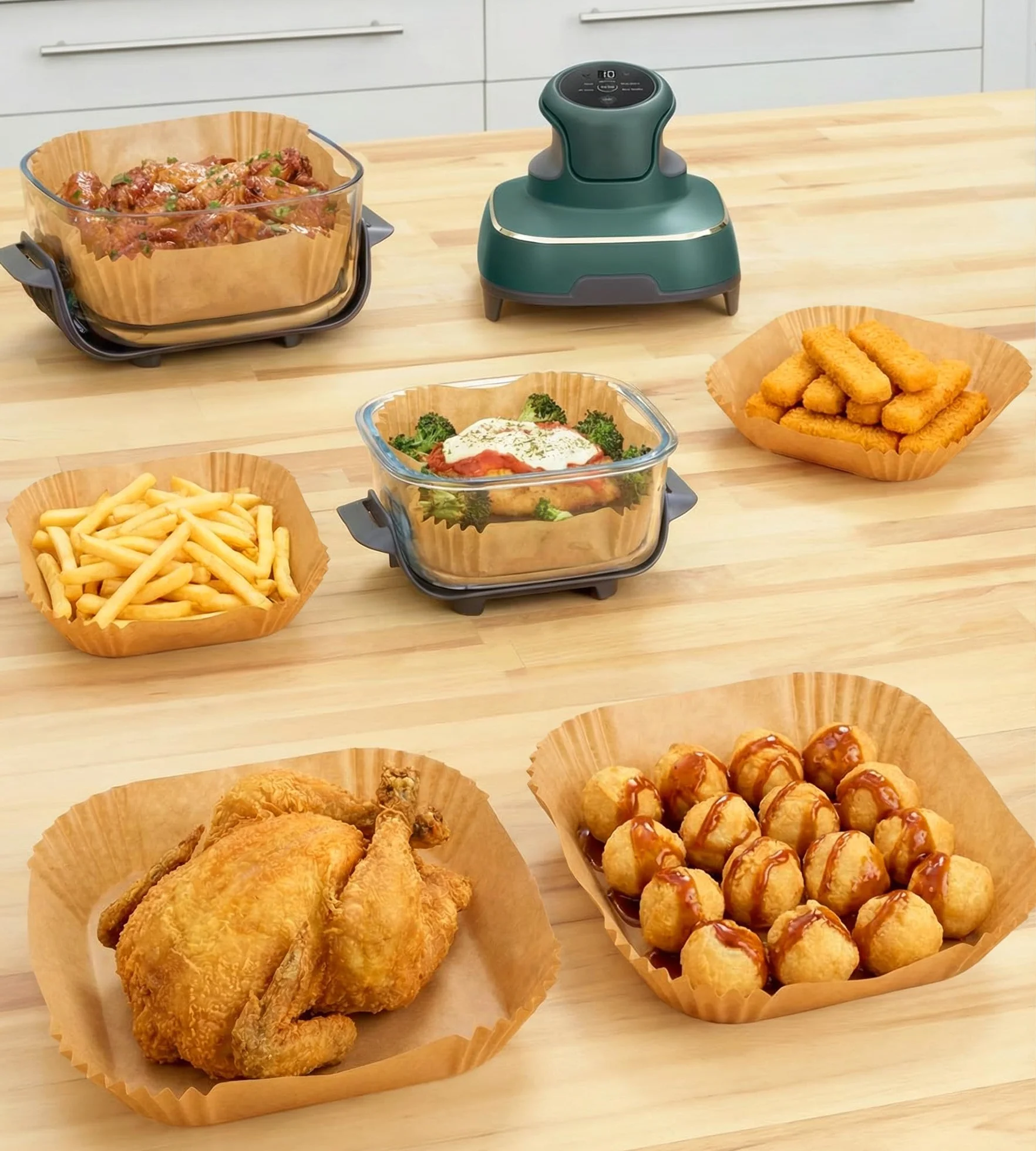 Ankway Papier do pieczenia Air Fryer Ninja CRISPi, 120 sztuk papieru pergaminowego, akcesoria do frytkownic na gorące powietrze, 3,8 l i 1,4 l, FN101EUGY, FN101EUST, FN101EUSG, papierowe wkładki do