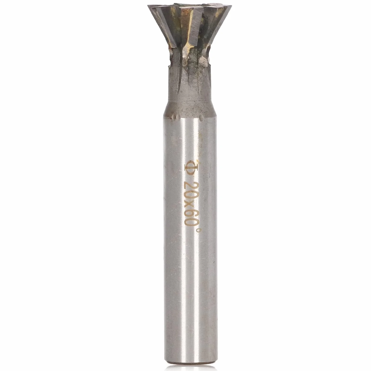 Frez jaskółczy ogon z twardego metalu 60° 6 rowków średnica 20 mm trzpień prosty