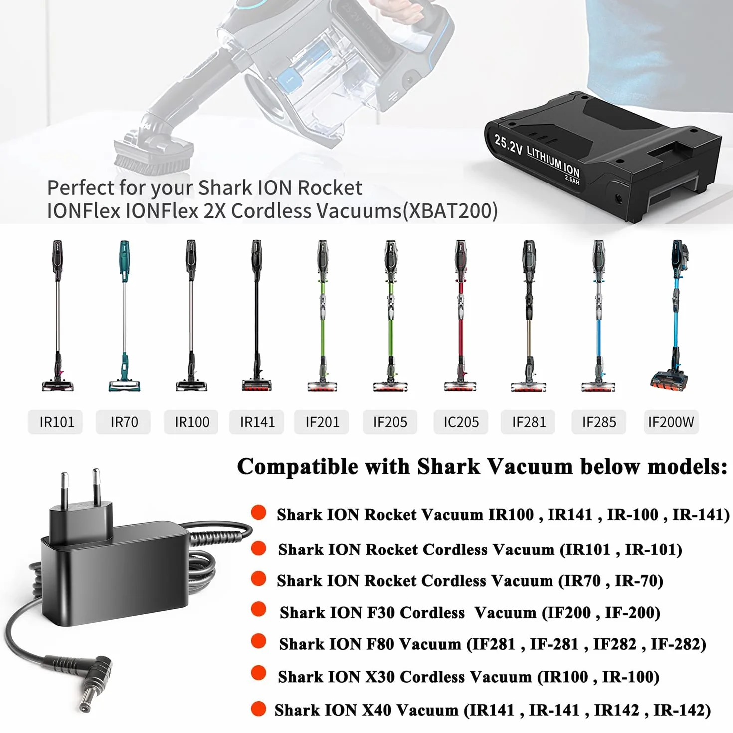 KFD Ładowarka 28,8 V do odkurzacza Shark Duo Clean 25,2 V IZ201 IZ201UK IZ201UKT IZ251 IZ251UK IZ201EU IZ202UK IZ202UKT IF200UKT F30 IR100 IR20 X40 8 0 IZ. Kabel do ładowania Hoover 103UKGB