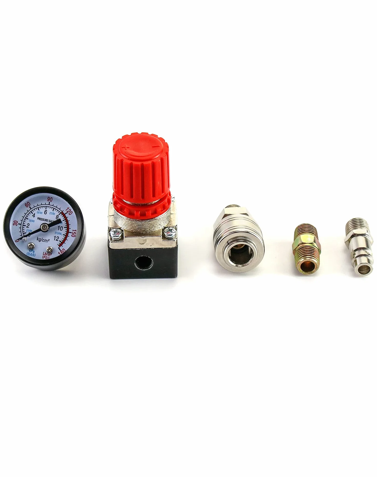 QWORK® Regulator ciśnienia sprężarki powietrza, zawór regulacji ciśnienia w standardzie UE 1/4" Zawór przełączający ciśnienie z manometrem 175PSI 12Bar do sprężarki powietrza (4 otwory)