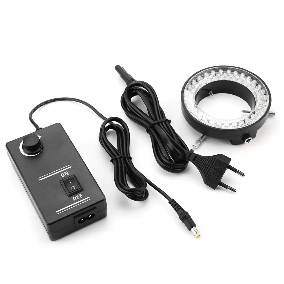 Mikroskop z oświetleniem LED, kamera mikroskopowa 3,5 W 56 diod LED do źródła światła, pierścieniowa z regulacją jasności 220 V, do mikroskopu stereo, biały (wtyczka UE)