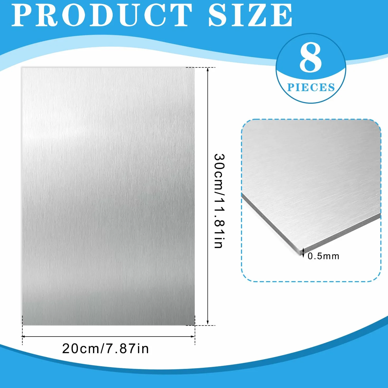 Blacha aluminiowa 0,5 mm, 8 sztuk, 30 x 20 cm, płyta aluminiowa z folią ochronną, blacha aluminiowa, do modelarstwa, DIY, przemysłu, poddawania obróbce cieplnej i prostokątnej