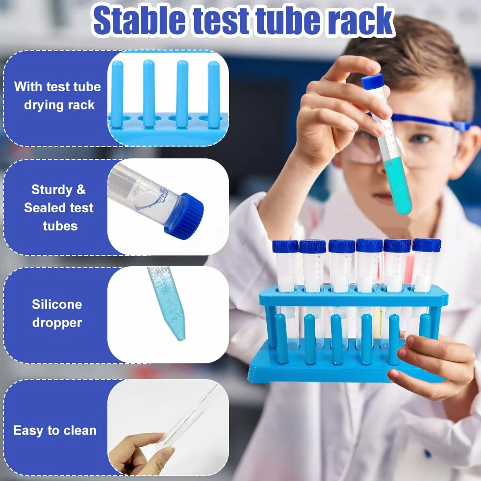Zestaw probówek dla dzieci 11 sztuk ze stojakiem i pipetą plastikowy