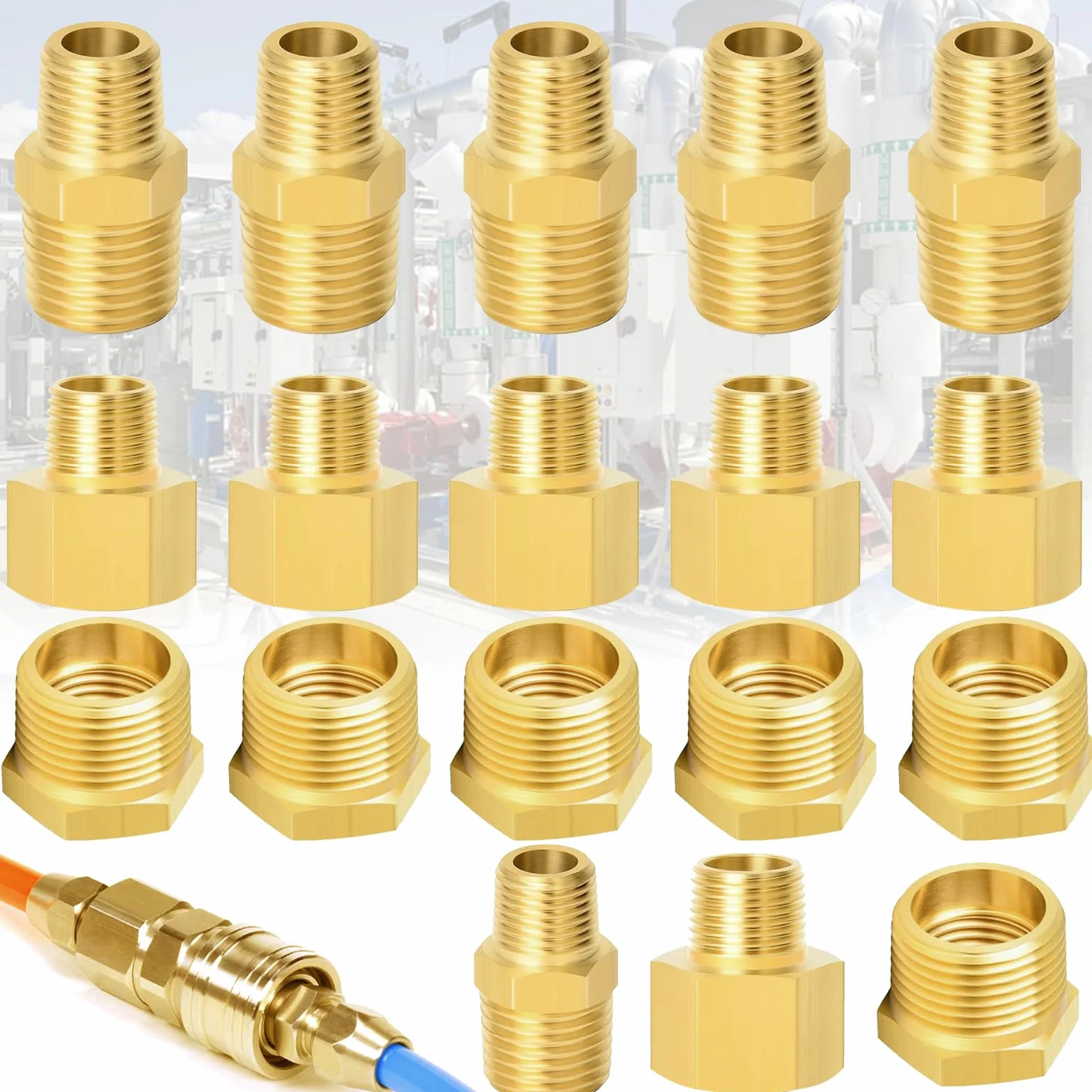 18 sztuk 1/8" do 1/4" gwint wewnętrzny i zewnętrzny BSP gwint mosiężny złączka sześciokątna i sześciokątna złączka redukcyjna i sześciokątne złącze tulejowe do konwersji połączeń rurowych