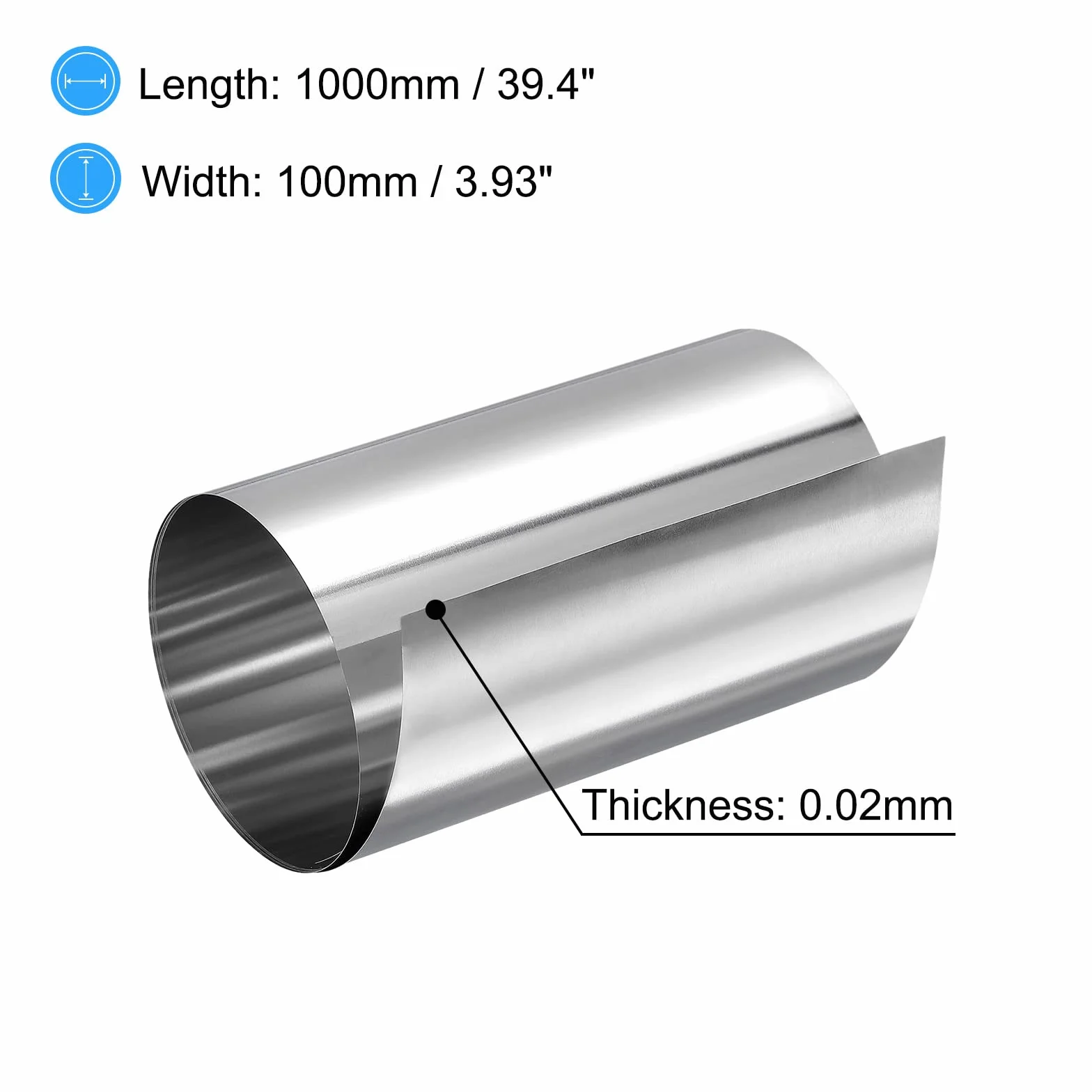 sourcing map 2 szt. 0,02 x 100 x 1000 mm 304 stal szlachetna rolka blacha cienka folia srebrny