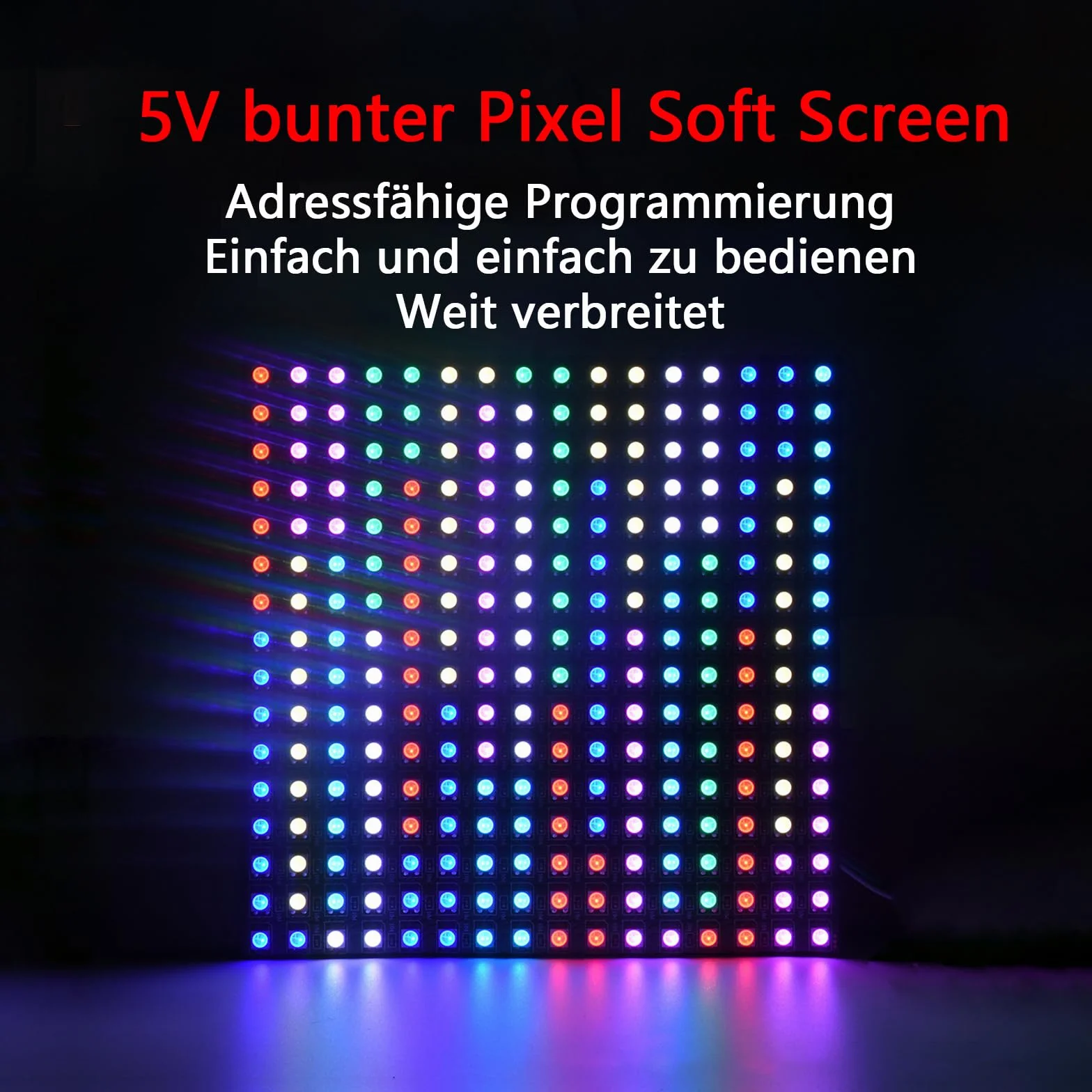 GERUI WS2812 RGB 16 x 16 panel LED ECO 256 pikseli LEDMatrix elastyczny moduł 5050SMD IC, sterowanie obrazami wideo, wyświetlanie tekstu, jednobarwne funkcje adresowalne, z DC5V, kompatybilny z