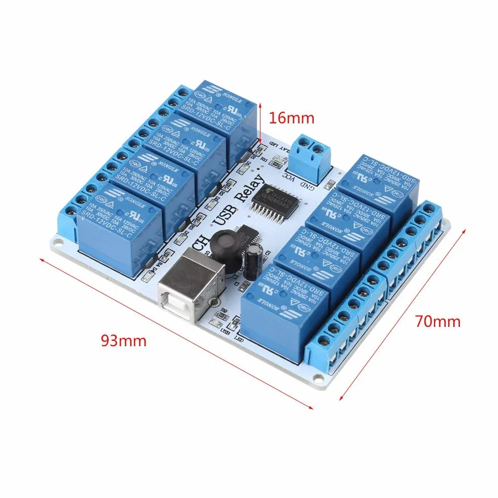8-kanałowy moduł przekaźnika USB Typ-B Moduł sterujący DC dla robotyki automatyki 12V