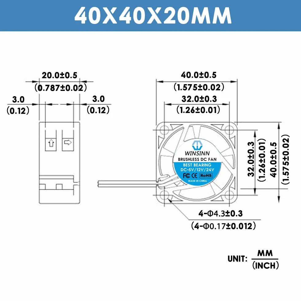 WINSINN Wentylator 40x20 mm 24 V 8000 obr./min bezszczotkowy łożysko hydrauliczne 4 sztuki