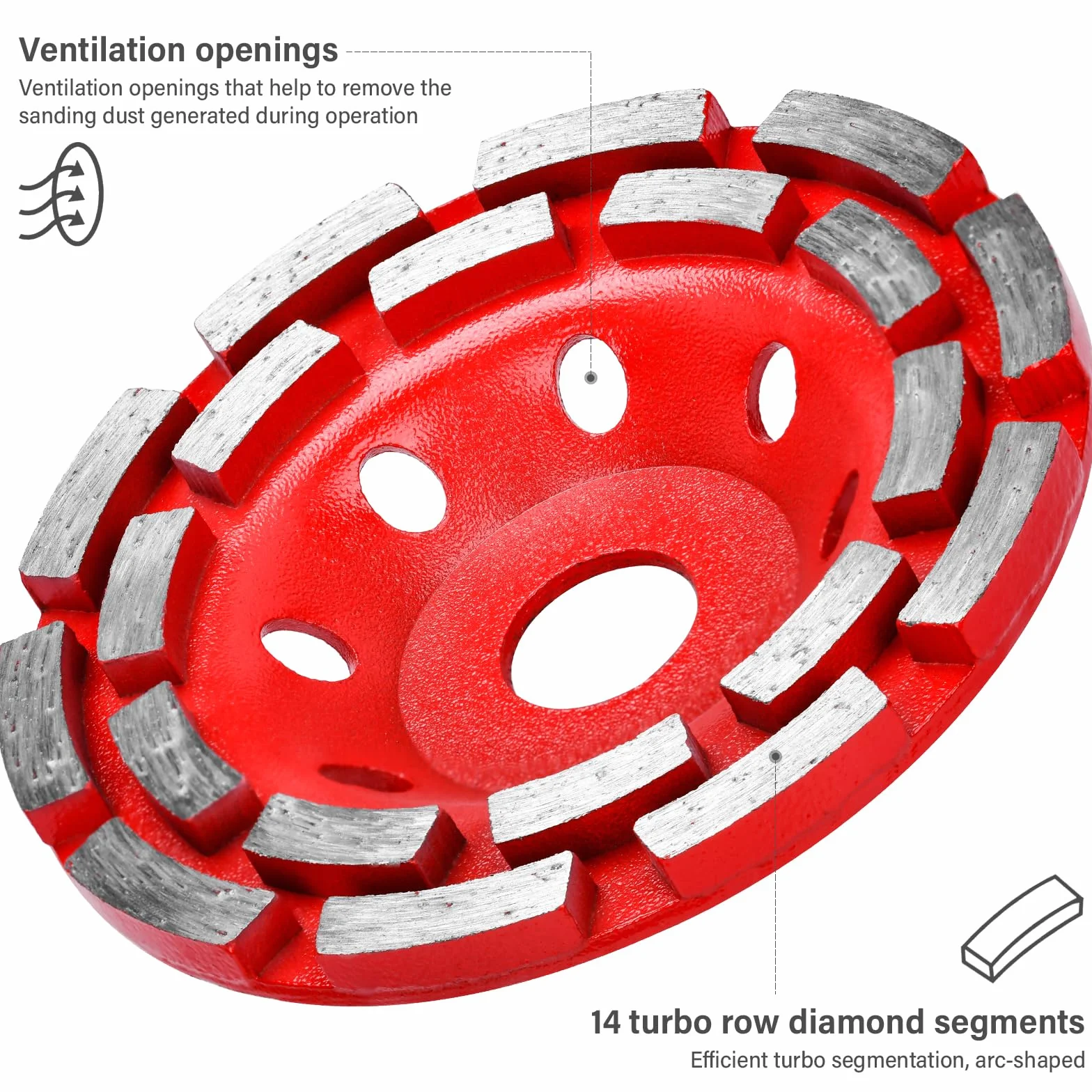 Diamentowa tarcza szlifierska 125 mm x 22,23 mm, dwurzędowa do betonu, kamienia, granitu