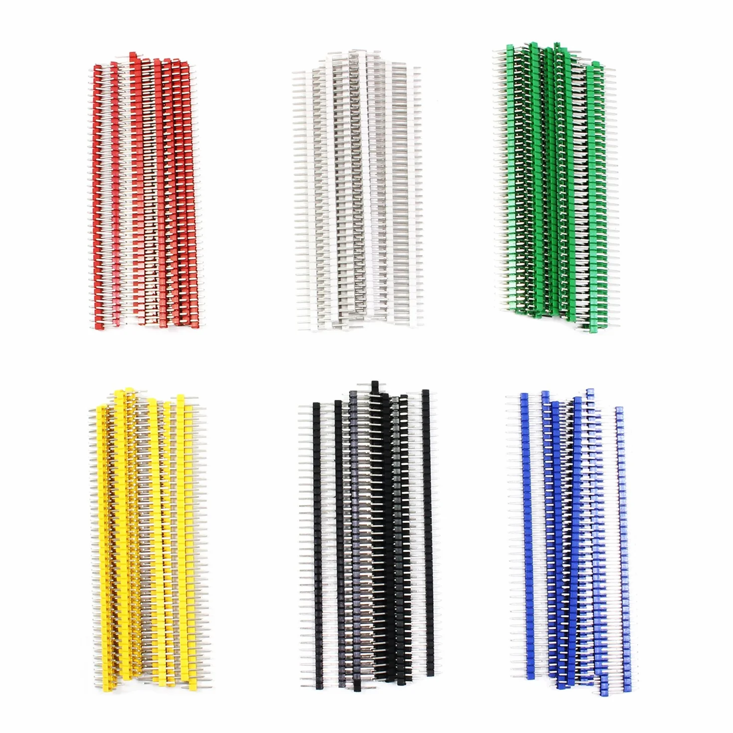 Aussel 6 kolorów 40-pinowy męski nagłówek pinowy 2,54 mm płytka PCB jednorzędowy złącze do Arduino Shield 60 sztuk
