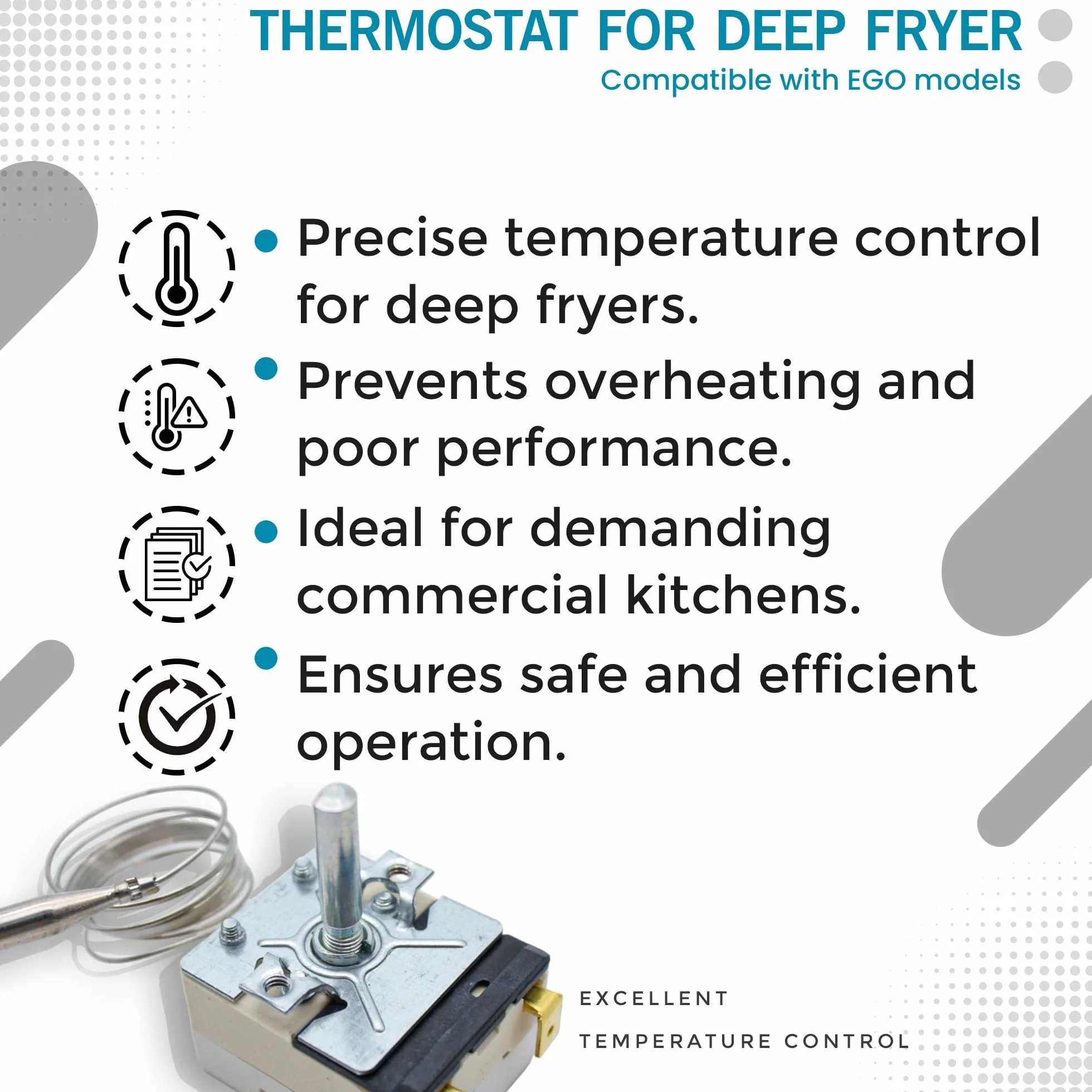 DOJA Barcelona | Termostat do frytownicy | Termostat elektryczny termiczny | Kompatybilny z EGO | 205°C | 20 Amperów | Regulator temperatury | Regulator | Wskaźnik temperatury oleju