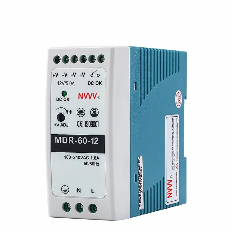 MDR-60-12 AC na DC DIN-Rail szyny montażowe, zasilacz 12 V 5 A 60 W, niebiesko-biały