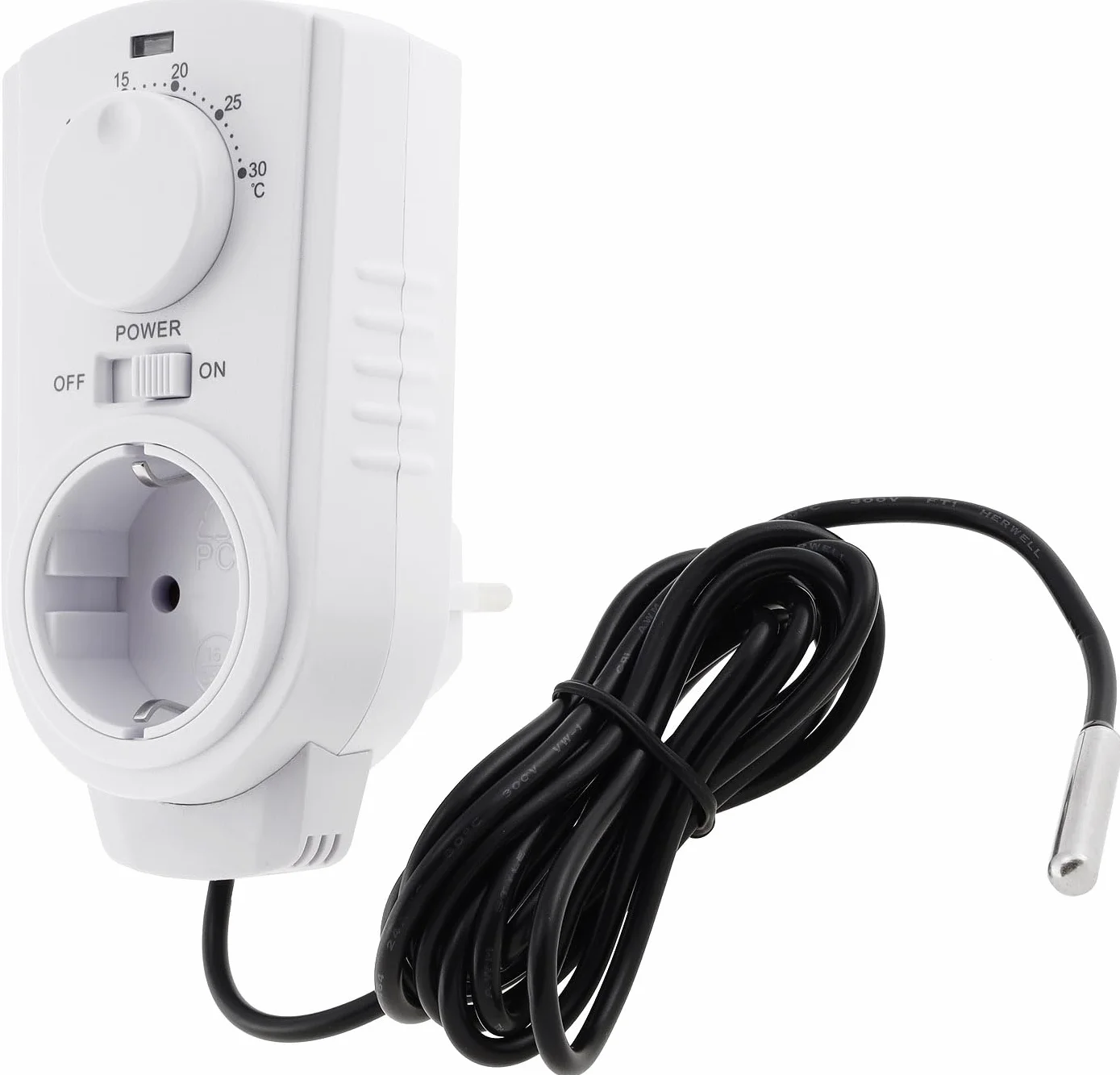 ChiliTec ST50 termostat gniazdkowy, zewnętrzny czujnik temperatury, kabel 230 V, wtyczka pośrednia, proste sterowanie do ogrzewania elektrycznego, grzejnik na podczerwień