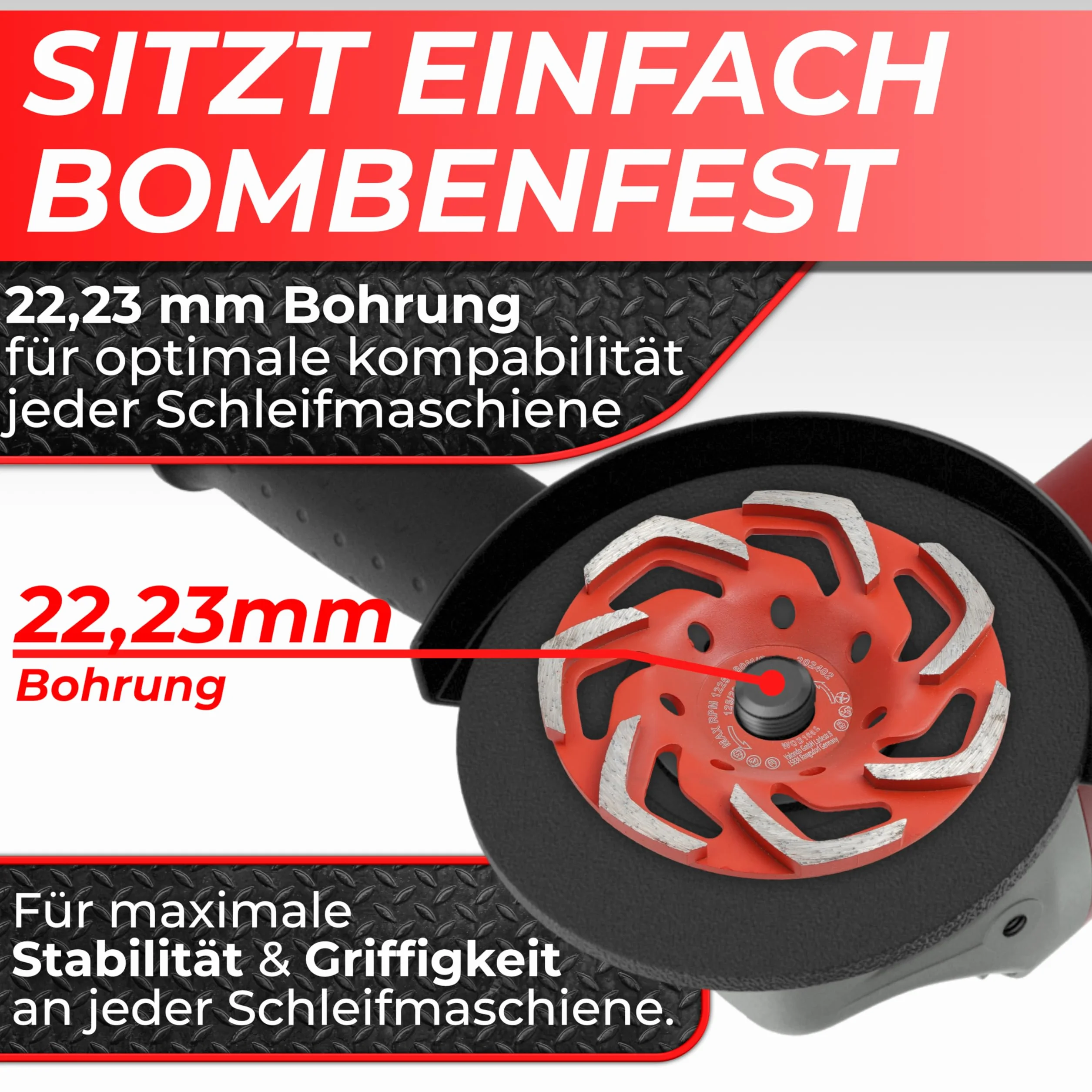 Woltersberger® Diamentowa tarcza szlifierska 125 mm x 22,23 mm, diamentowa szlifierka do szlifowania betonu i twardych materiałów budowlanych, granit, kamień naturalny, jastrych, tynk, marmur
