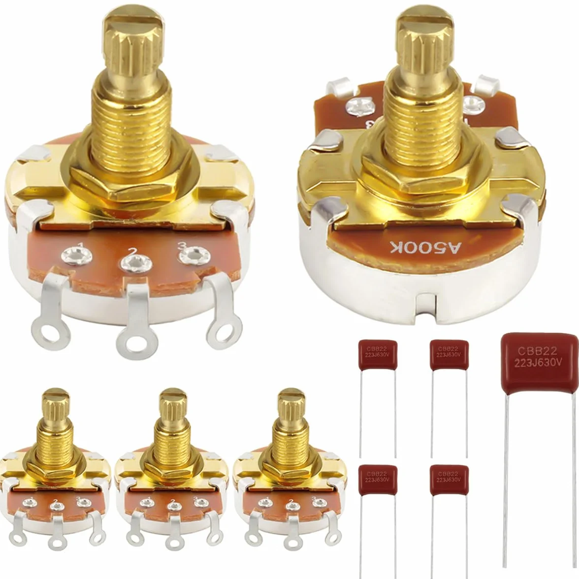 A500K potencjometr do gitar, 18 mm, mosiężny trzonek metryczny, potencjometr audio, 18 split, do gitary elektrycznej, basowej (zestaw 5 szt.)