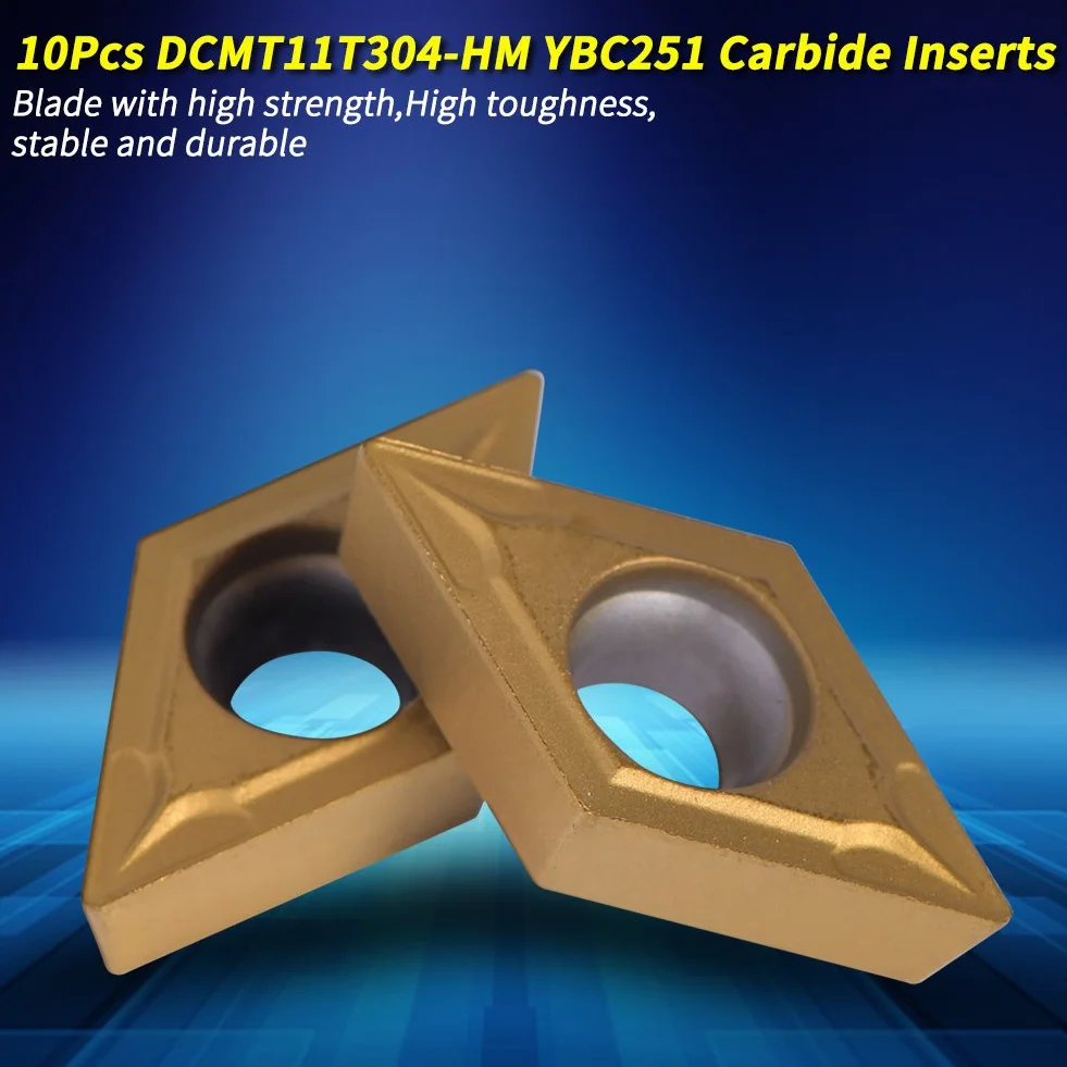 10pcs Kształt Diamentowy Wstawki do wkładek węgla do zwykłej maszyny ze stali nierdzewnej narzędzie do tokarki narzędzie zewnętrzne z obudowy DCMT11T304-HM YBC251