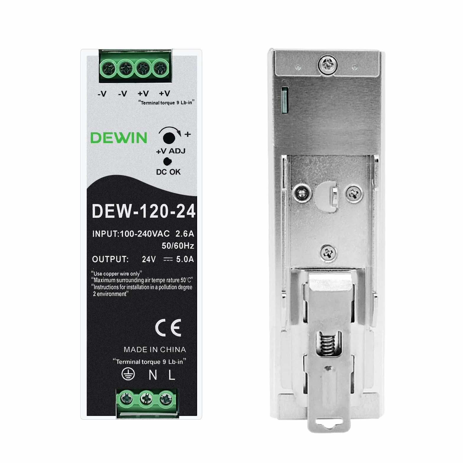 DEWIN szyna DIN zasilacz 24V 120W 5A przemysłowy DEW-120-24