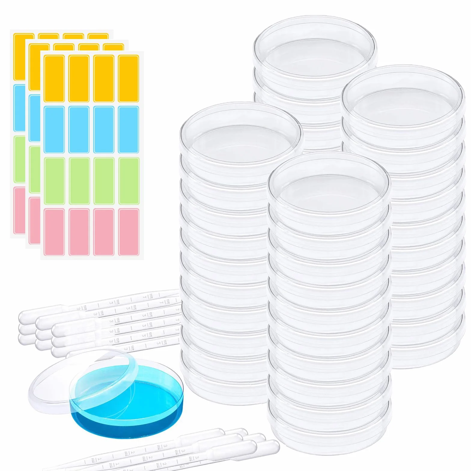 Sterylne szalki Petriego 60 mm z tworzywa sztucznego z pokrywką zestaw 40 sztuk z 20 pipetami