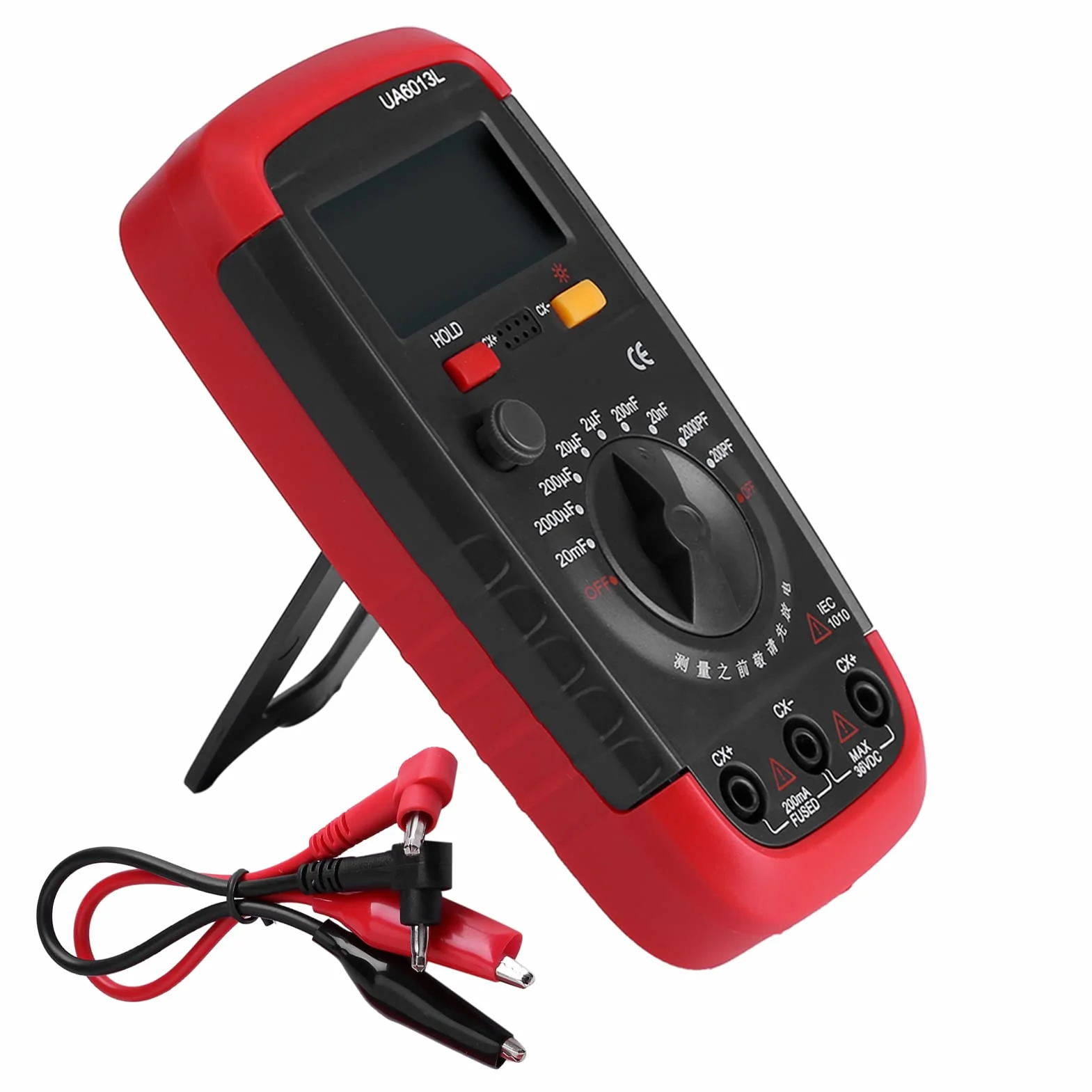 Profesjonalny pojemnościowy, cyfrowy miernik kondensatorów 0,1 pF - 20000 µF z podświetlanym ekranem LCD i ochronną obudową Max 1999