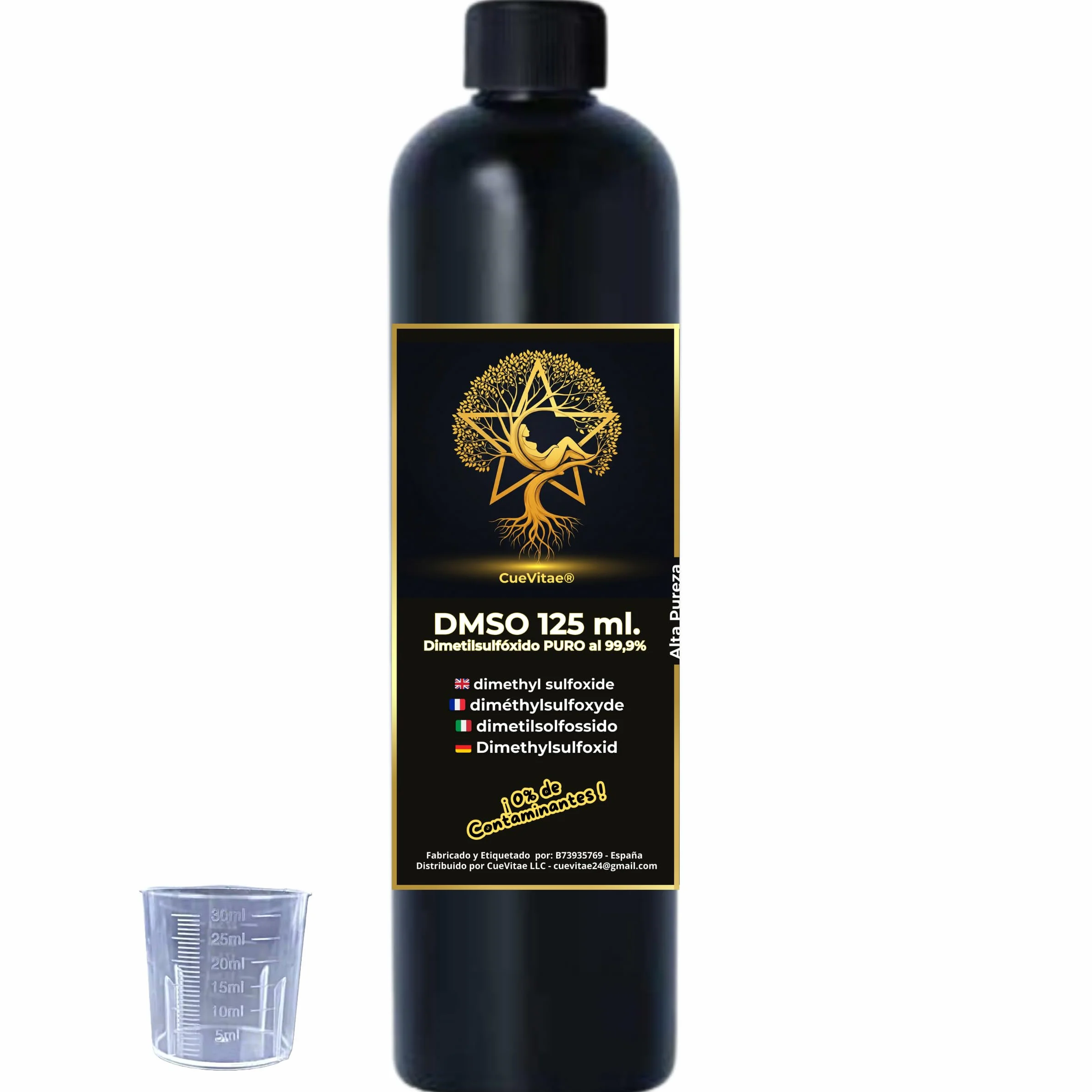 DMSO 125 ml | Dimetylosulfotlenek Maksymalna czystość: 99,9 | Jakość europejska | Opakowanie: HDPE z uszczelką zabezpieczającą, zakraplaczem i kubkiem na prezent | rozporządzenie (UE) nr 1272