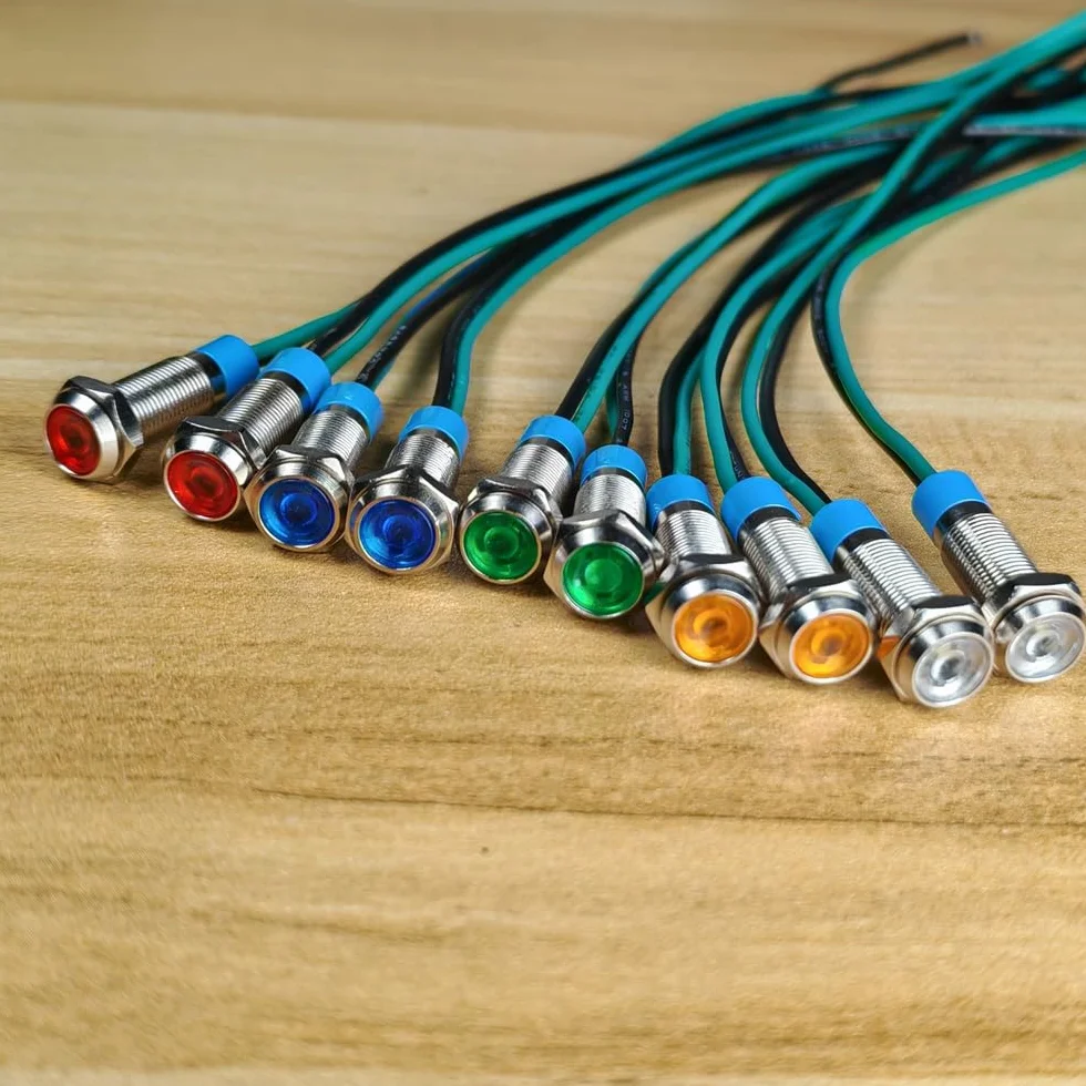 Gebildet 10 Sztuk 6mm 3V-4.5V-5V-6V-7.5V-9Vdc Oszczędność Energii Led Metalowy Wskaźnik Świetlny Wodoodporna Lampka Sygnalizacyjna Z Przewodem (Czerwony/Pomarańczowy/Niebieski/Zielony/Biały)