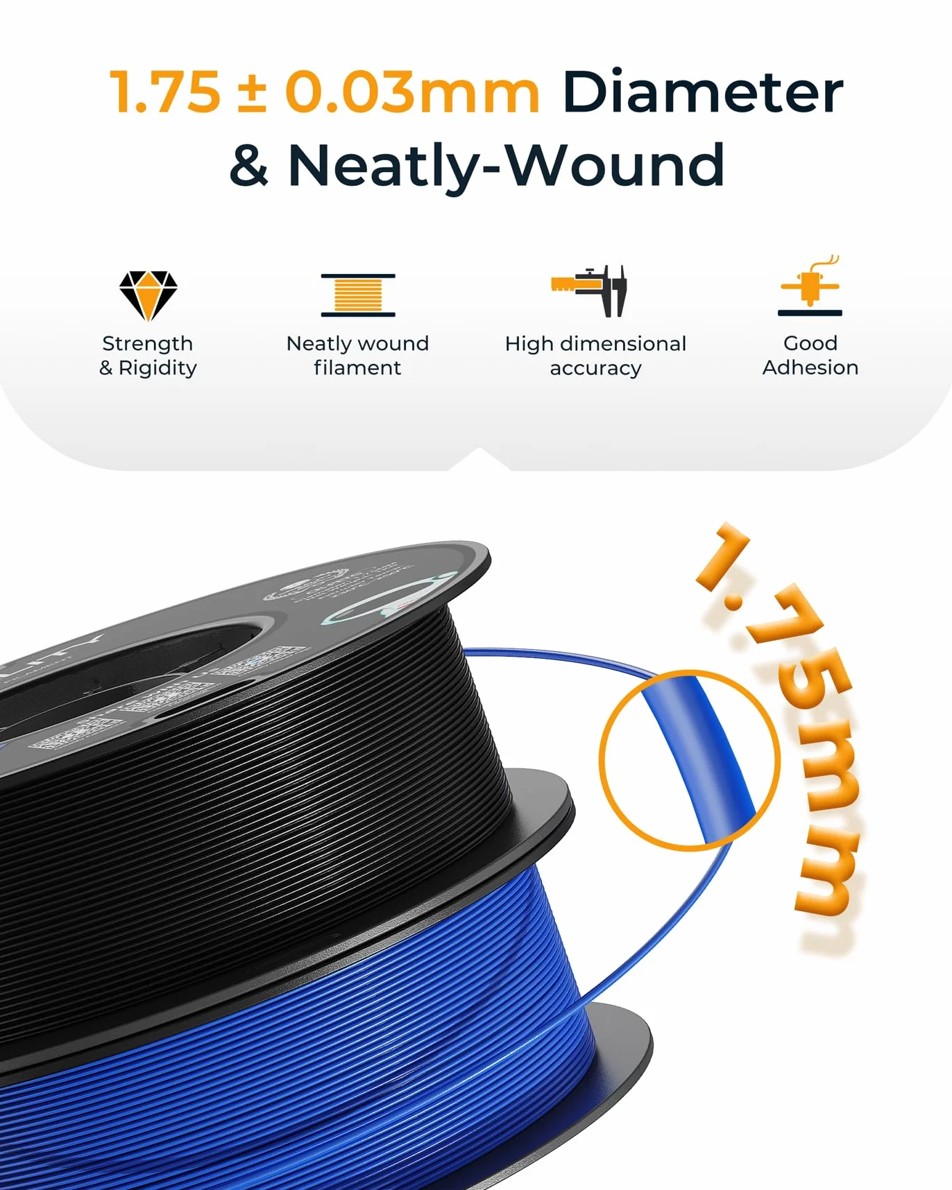 Oficjalny filament Creality PETG do drukarki 3D, 1,75 mm, 1 kg, wysoka precyzja, duża wytrzymałość, bezwonny, lepszy przepływ, odporny na wilgoć, filament końcowy do drukowania 3D, szary