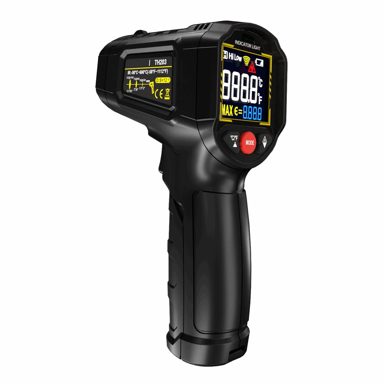 Fabater Bezdotykowy Pistolet do Pomiaru Temperatury, Regulowana emisyjność, Termometr na podczerwień (BLACK)
