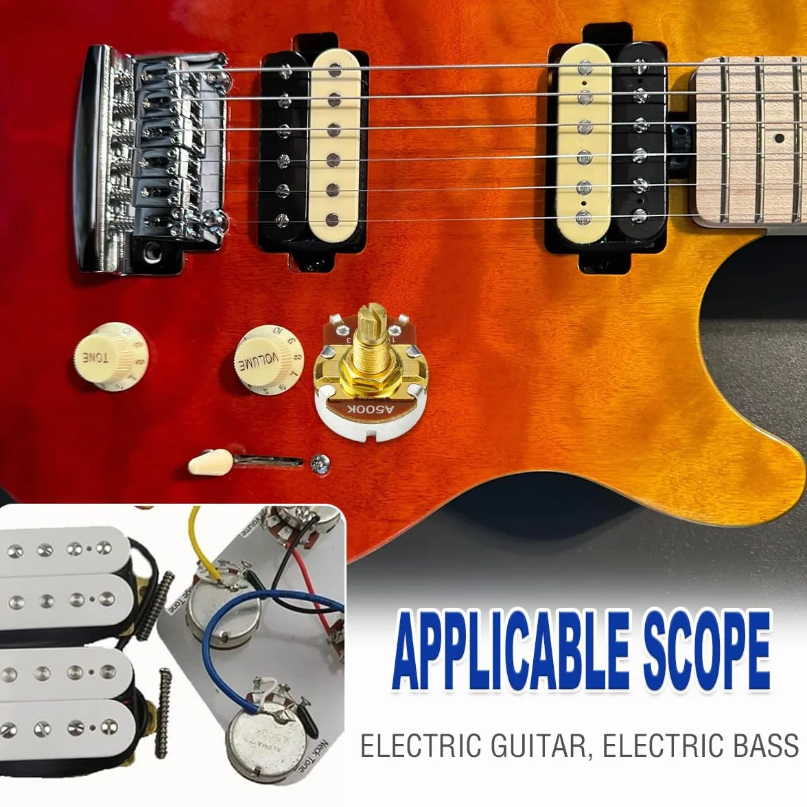 A500K potencjometr do gitar, 18 mm, mosiężny trzonek metryczny, potencjometr audio, 18 split, do gitary elektrycznej, basowej (zestaw 5 szt.)