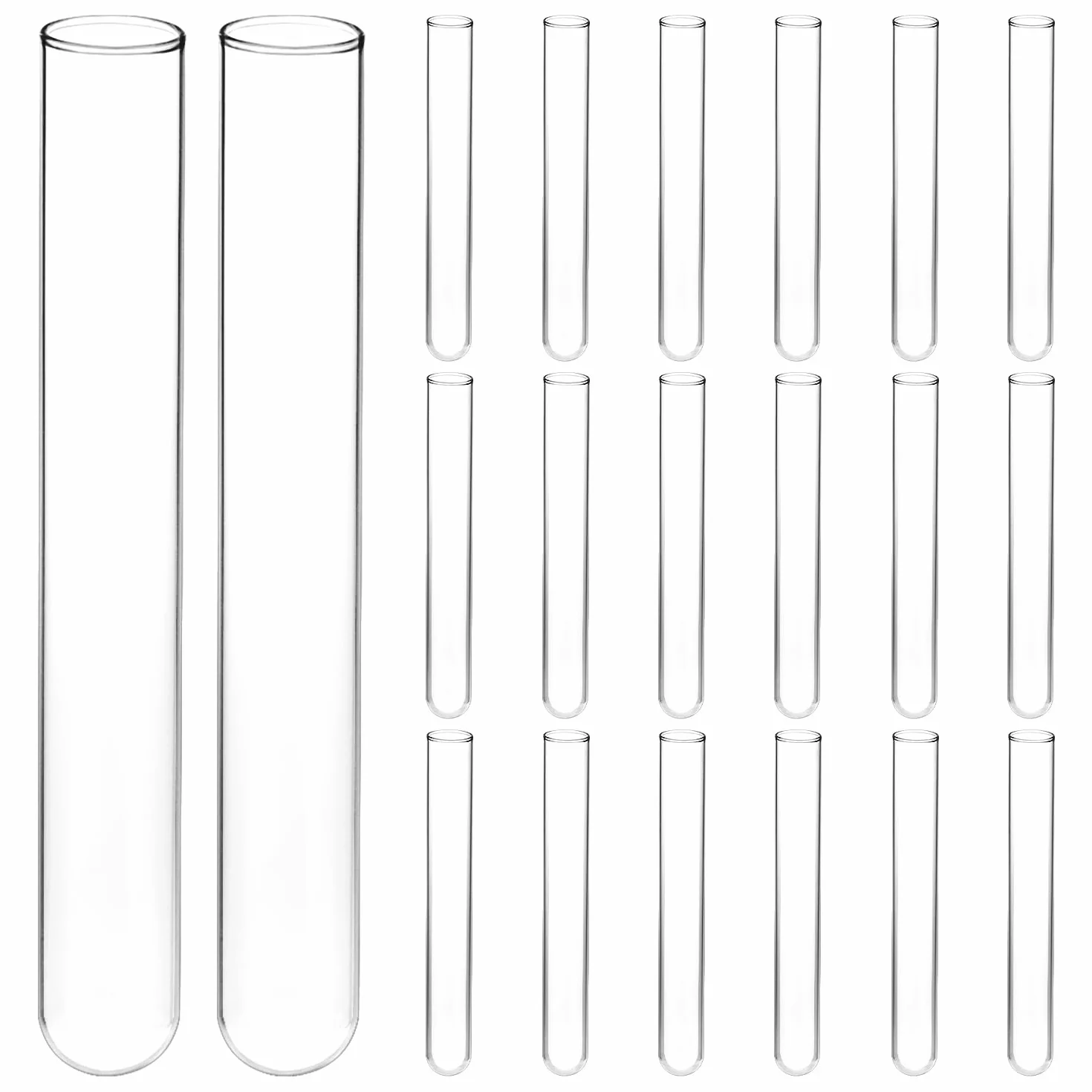 QWORK® Zestaw 20 szklanych probówek 20 mm średnicy zewnętrznej x 150 mm długości, probówka ze szkła borokrzemowego z okrągłym dnem