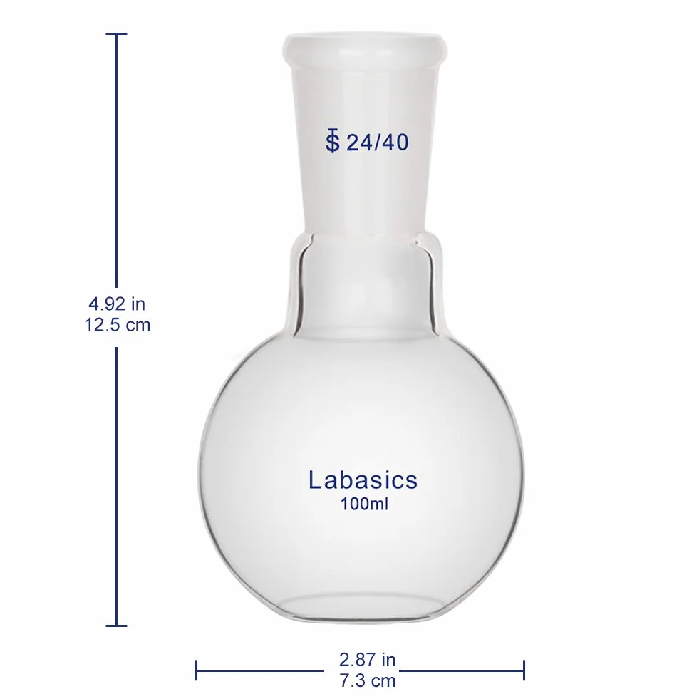 Labasics szklana butelka 100 ml pojedyncza szyjka płaska butelka do gotowania z płaskim dnem, ze standardowym stożkiem 24/40 - 100 ml