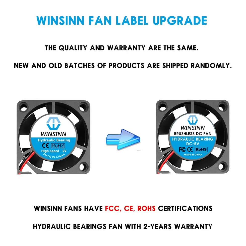 WINSINN 20 mm mini wentylator 5 V hydrauliczne łożysko bezszczotkowe 2010 20 x 10 mm - wysoka prędkość (opakowanie 2 szt.)