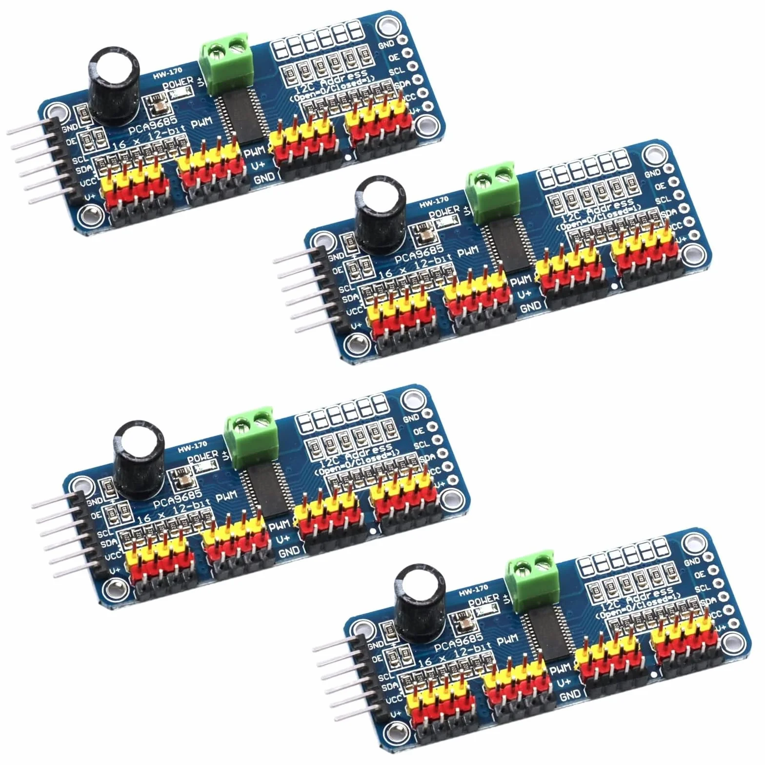 4 szt. PCA9685 PWM sterownik silnika 16-kanałowy, 12-bitowy moduł PWM IIC, rozszerzalny moduł sterownika 16-portowego do robota PWM