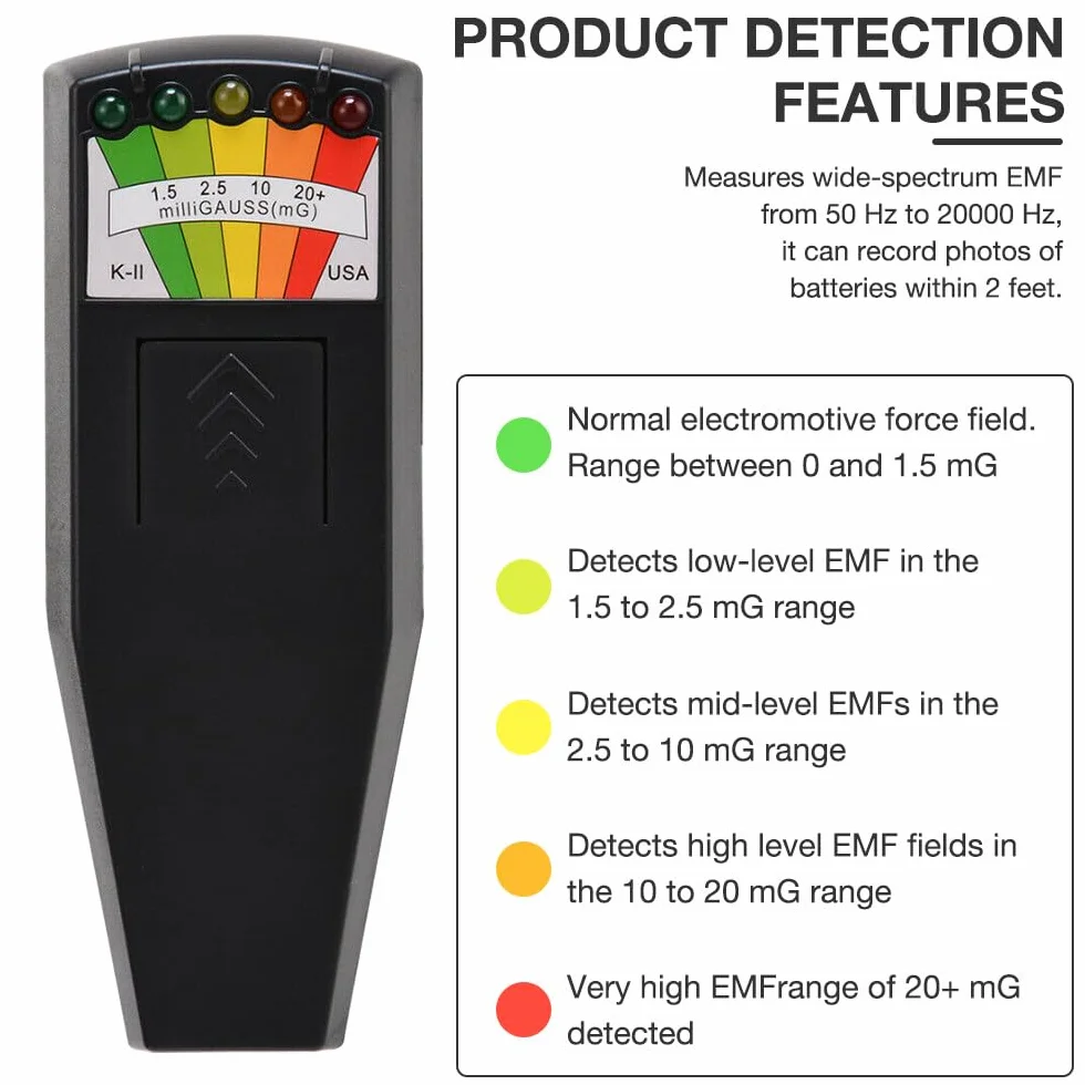 K2 przenośny detektor promieniowania elektromagnetycznego 5 diod LED Ghost Hunting 50 Hz - 20 000 Hz czarny