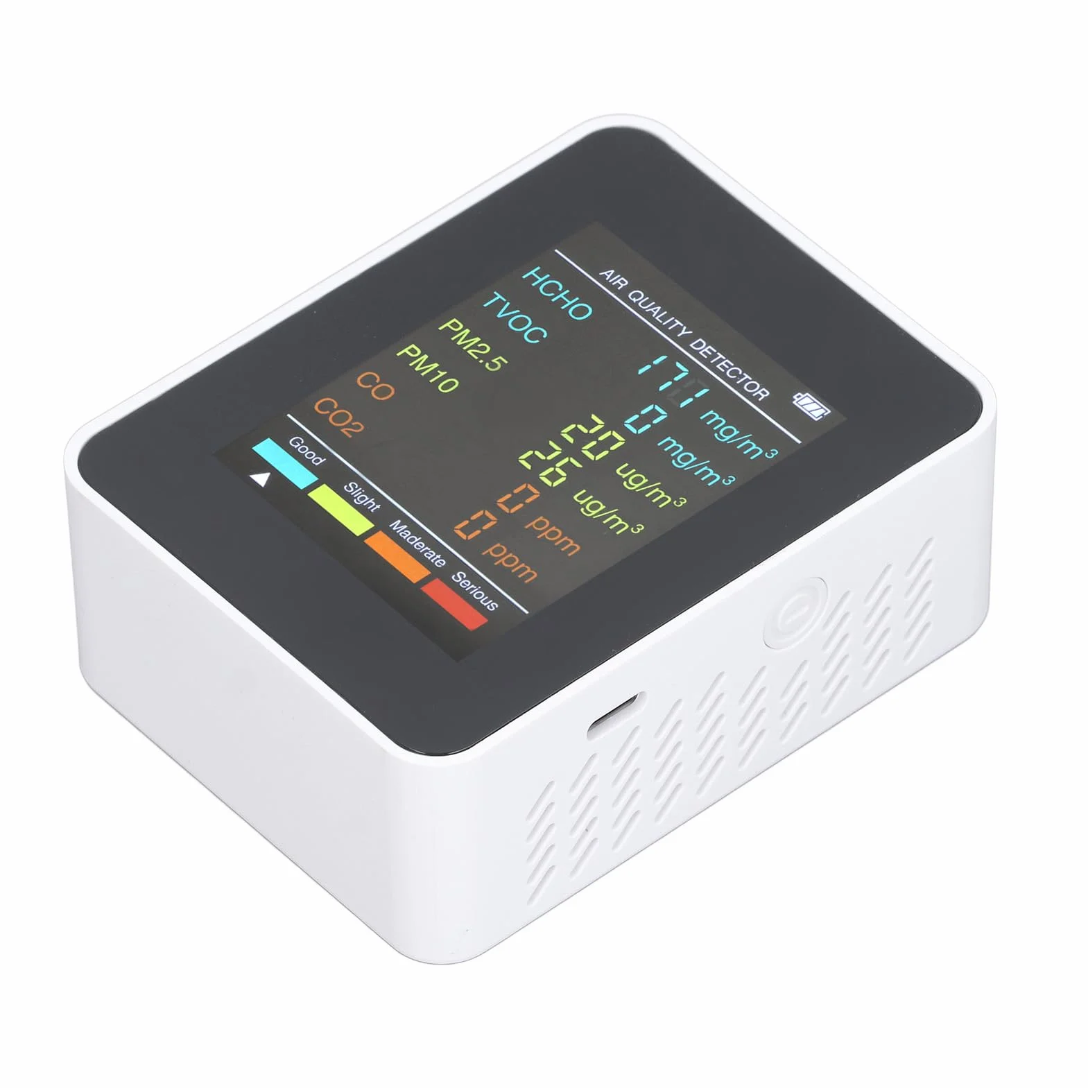 Miernik CO2 Jakości Powietrza Przenośny Detektor Dwutlenku Węgla z Podświetlanym Ekranem LCD CO2 TVOC HCHO PM2.5 PM10 Biały