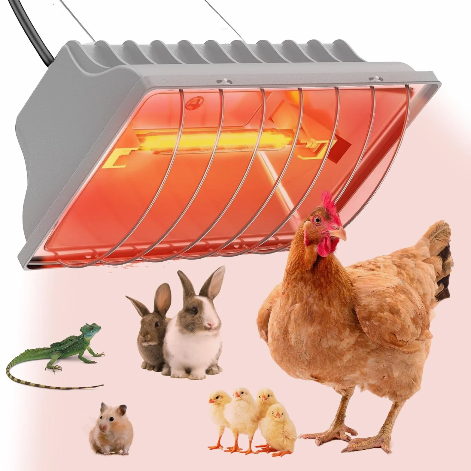 Lampa grzewcza dla piskląt, 250 W, czerwone światło, lampa grzewcza, kurnik z przełącznikiem oszczędnym, kabel zasilający 1,8 m, automatyczna termostatyczna lampa na podczerwień dla kur, kaczek