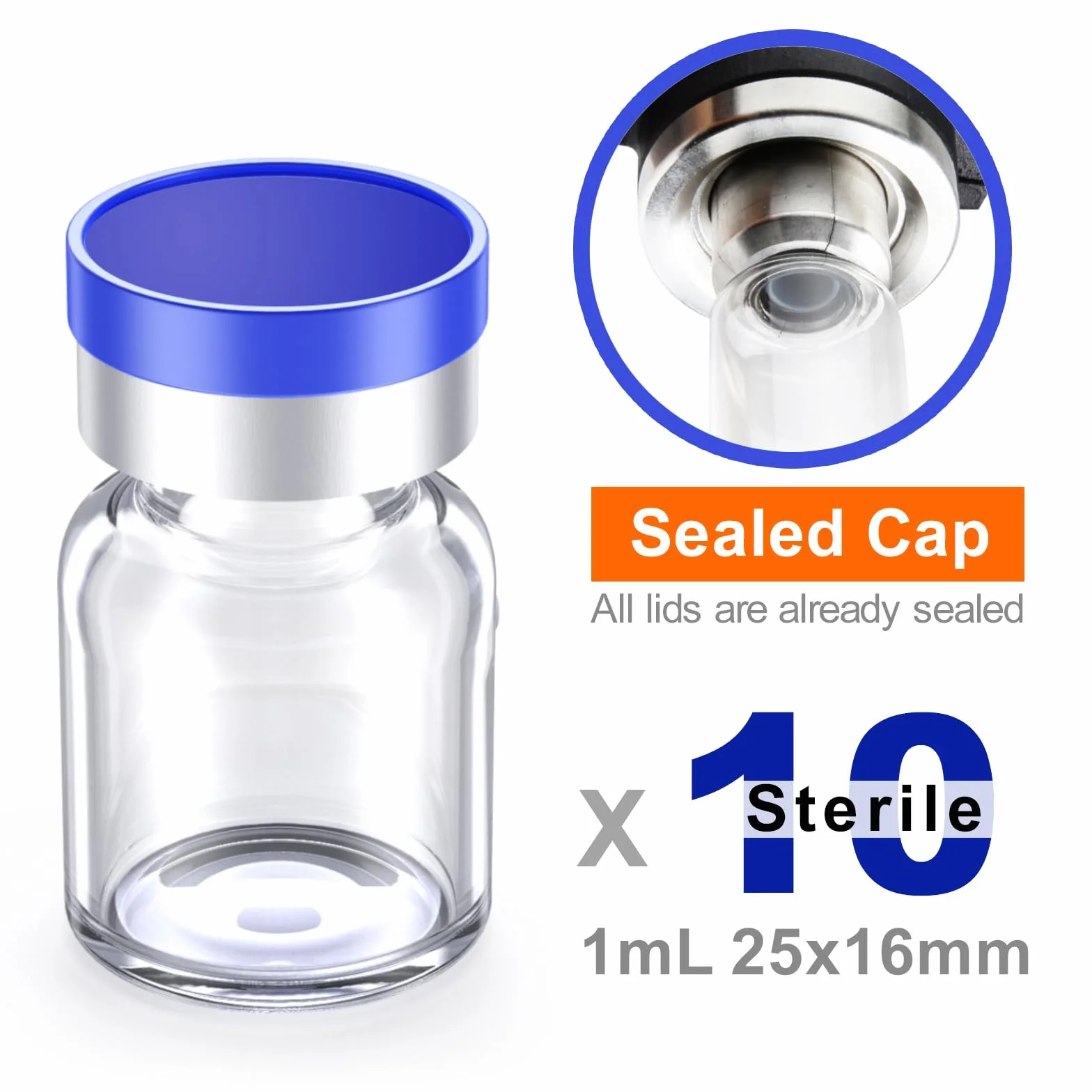 Sterylne puste fiolki z samoregenerującym się portem wtryskowym i aluminiową plastikową nasadką, sterylne opakowanie (1 ml przezroczysty 10 szt.)
