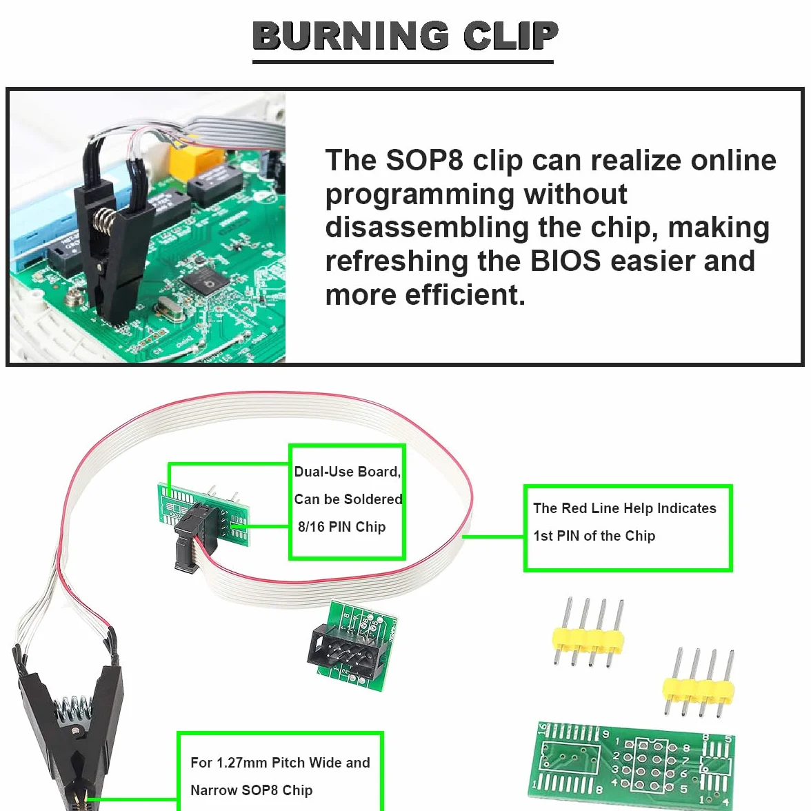 Programator USB CH341A SOP8 SOIC8 klips testowy 1,8 V płytka adaptera SOP8 150 mil 200 mil SOP16 300 mil 24 25 seria chipy programowania zestaw testowy zestaw 9-częściowy