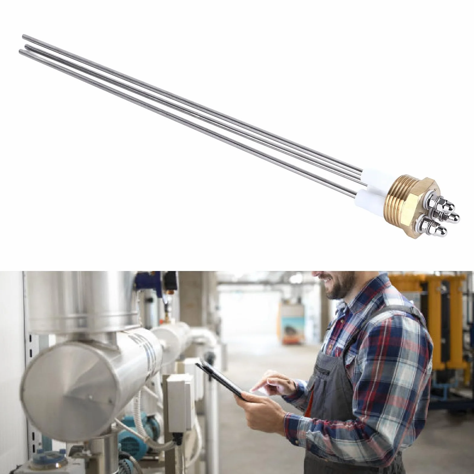 Sonda Poziomu Wody w Bojlerze Miernik Elektroda Pręt 3-pinowy PTFE Mosiądz Stal Nierdzewna, Mocna i Trwała, Temperatura Robocza Nadaje się do Czujnika Poziomu Wody w Bojlerze