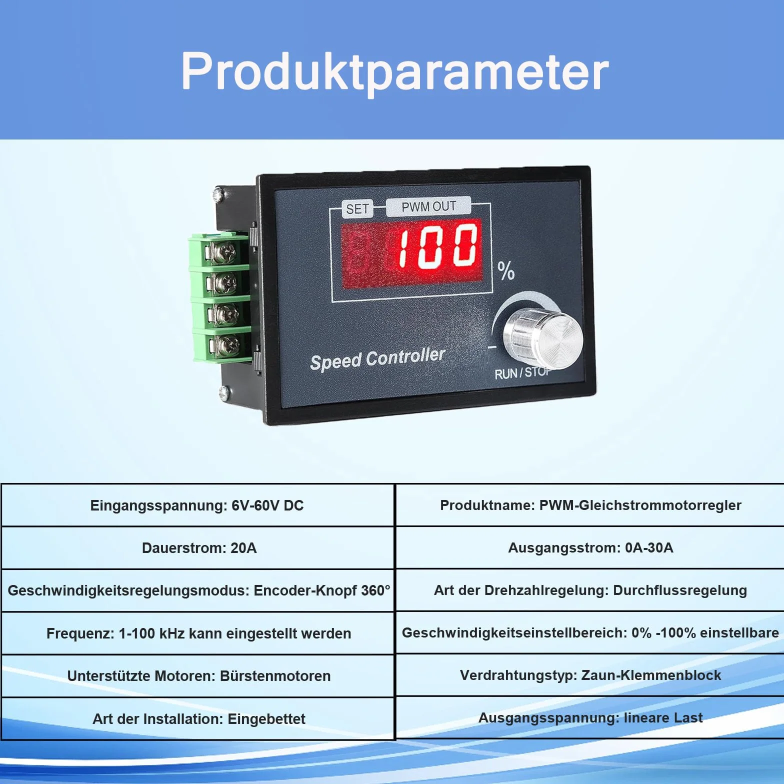 PWM regulator prędkości obrotowej silnika, 6-60 V 30 A DC, regulator prędkości obrotowej silnika z numeryczną diodą LED, regulowana prędkość, bezstopniowy regulator, pokrętło silnika