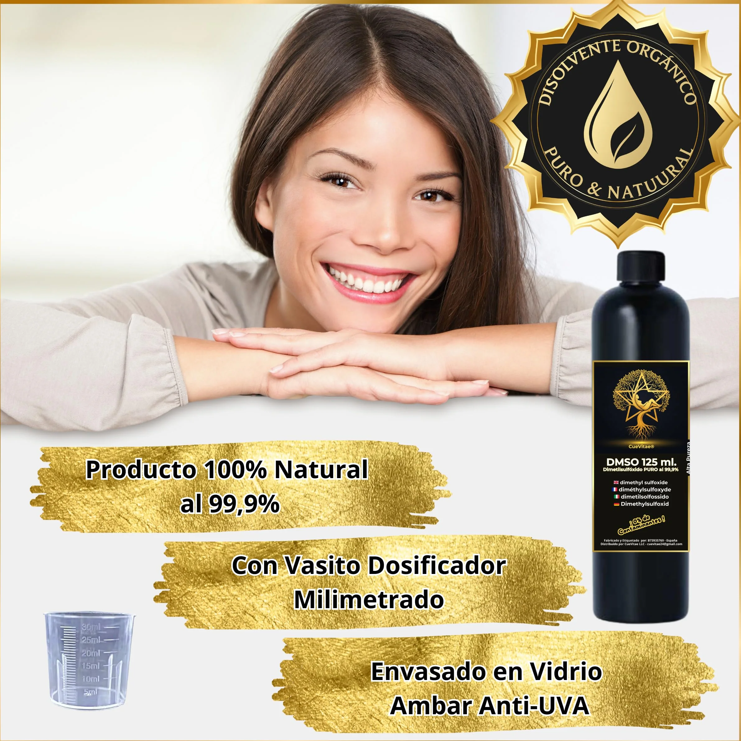 DMSO 125 ml | Dimetylosulfotlenek Maksymalna czystość: 99,9 | Jakość europejska | Opakowanie: HDPE z uszczelką zabezpieczającą, zakraplaczem i kubkiem na prezent | rozporządzenie (UE) nr 1272